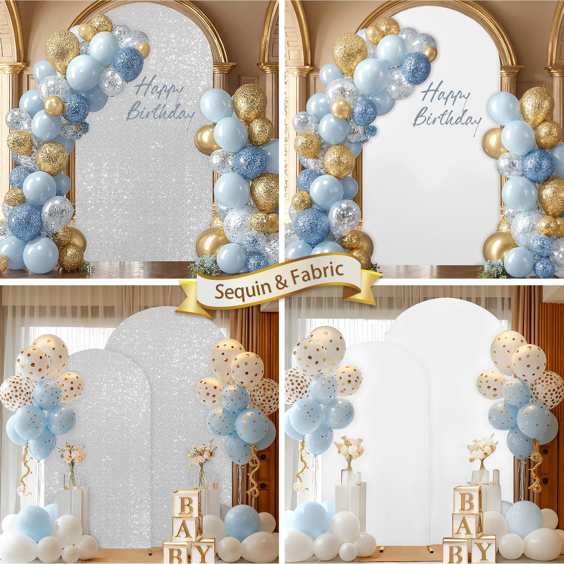 6.6 ft Silver Sequin & Spandex Wedding Arch Backdrop Cover - Glitter Photo Booth Background for Bridal Showers, Baby Showers, Anniversaries & Celebrations - Perfect for Party Decorations & Event Photography