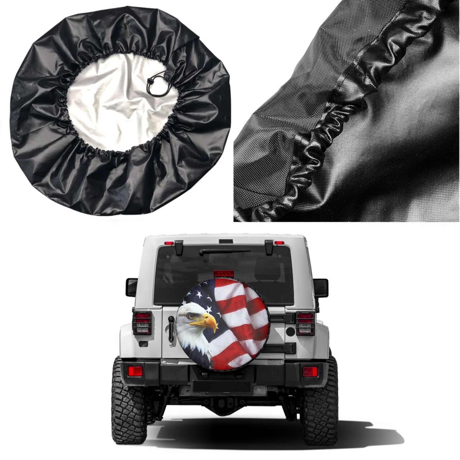 American Flag Eagle Spare Tire Cover - Dustproof Wheel Cover for Trailers, RVs, SUVs & More (14-17 Inch) | Perfect for Road Trips & Outdoor Adventures