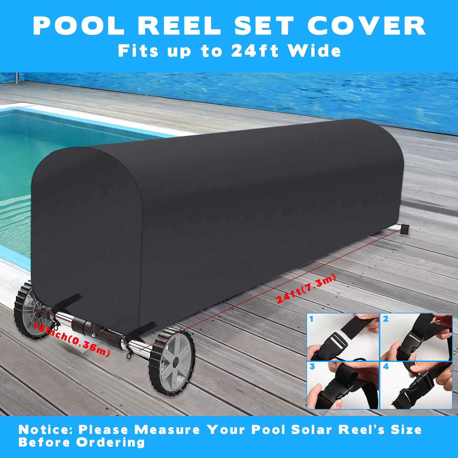 Heavy Duty 24ft Solar Pool Cover Reel - UV Resistant, Waterproof Inground Swimming Pool Blanket Roller for Easy Storage | Perfect for Backyard, Residential & Commercial Pools