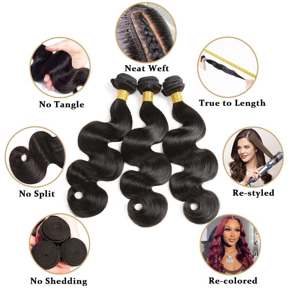 20 22 24 Inch Brazilian Body Wave Human Hair Bundles - 12A Grade 100% Unprocessed Virgin Hair Extensions for Women | Perfect for Weaving, Styling & Everyday Wear