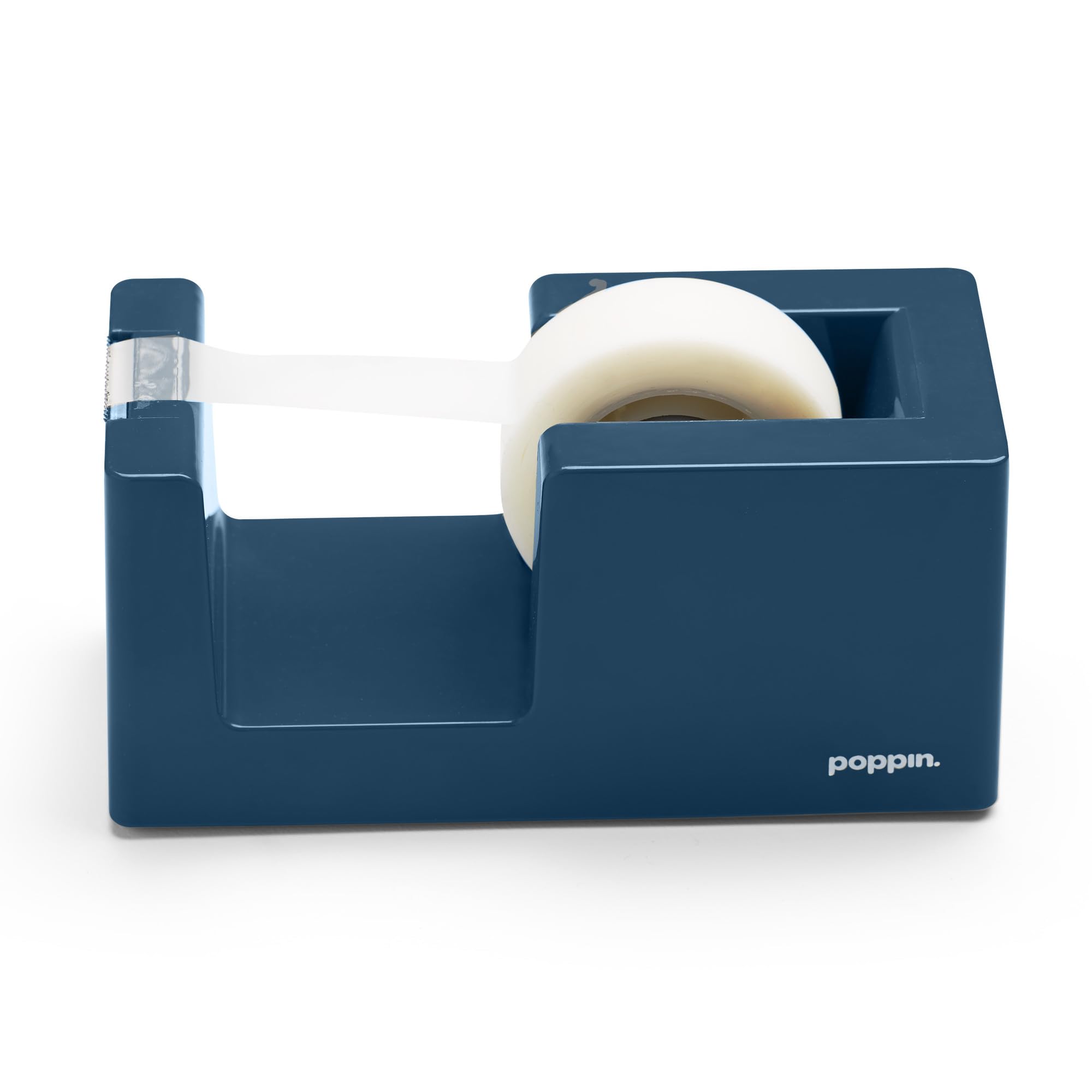 Poppin Desk Tape Dispenser - Non-Skid Weighted Base with Included Tape Roll (White) | Stylish Office Organizer for Home & Workspace