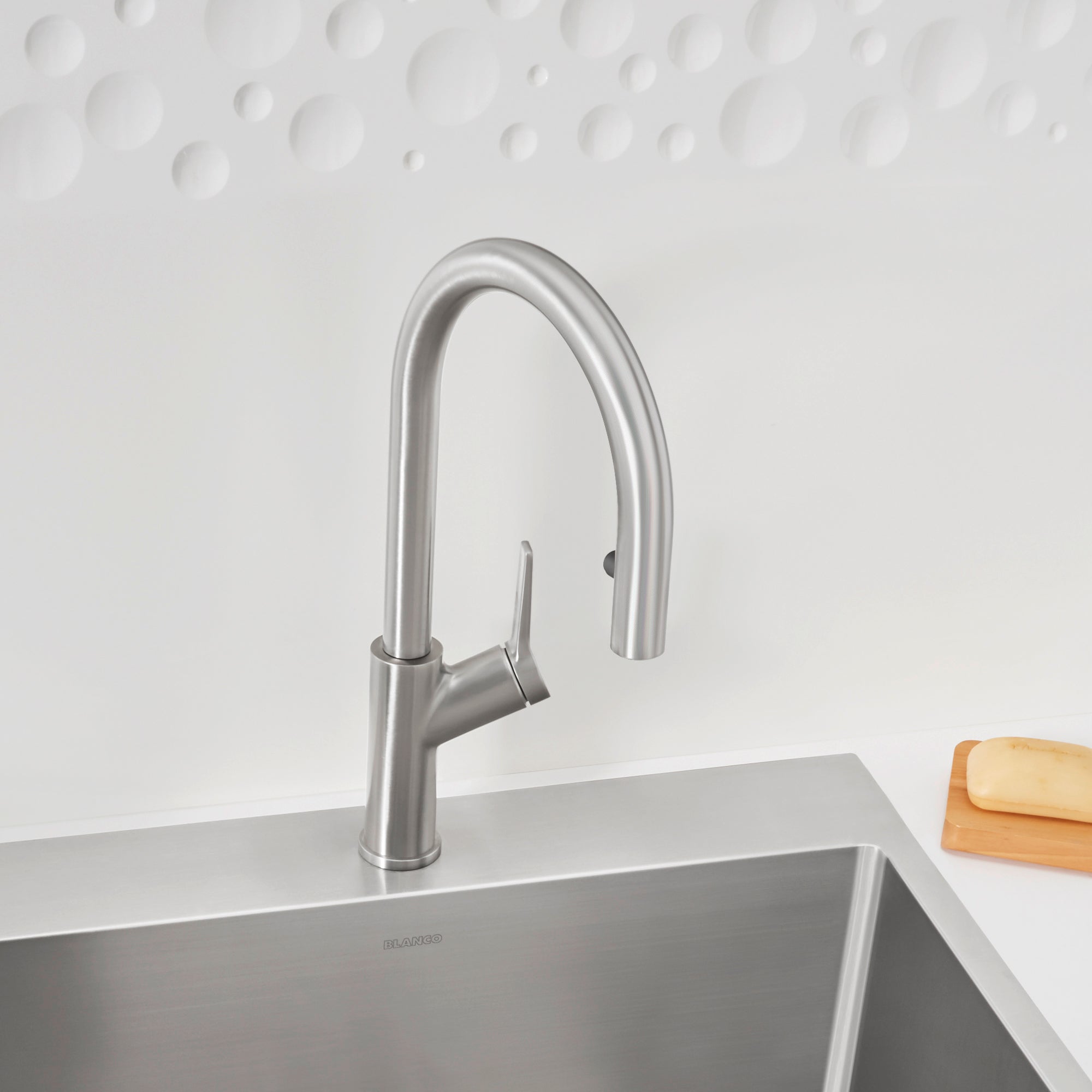 BLANCO Urbena Pull Down Kitchen Faucet with SILGRANIT Finishes - Modern Stainless Steel Sink Faucet for Home & Commercial Use | Perfect for Cooking, Washing Dishes & Food Prep