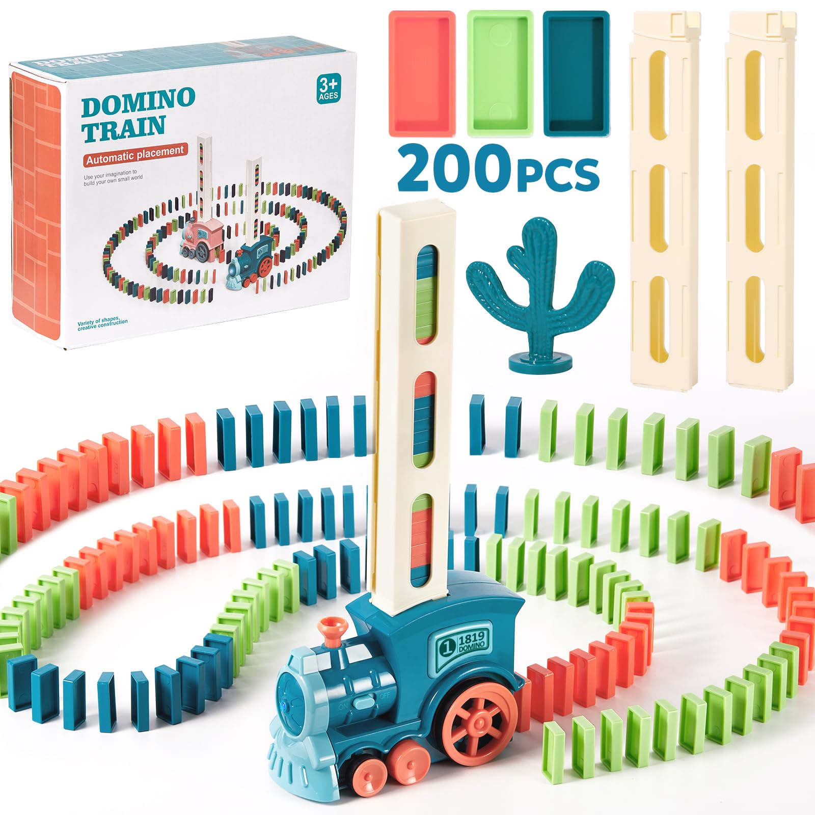 200 PCS Automatic Domino Train Toy Set with Electric Machine & Sounds - STEM Learning Toys for Kids Ages 4-8 - Perfect for Birthday, Easter Gifts & Family Game Night - Educational Toys for Boys and Girls