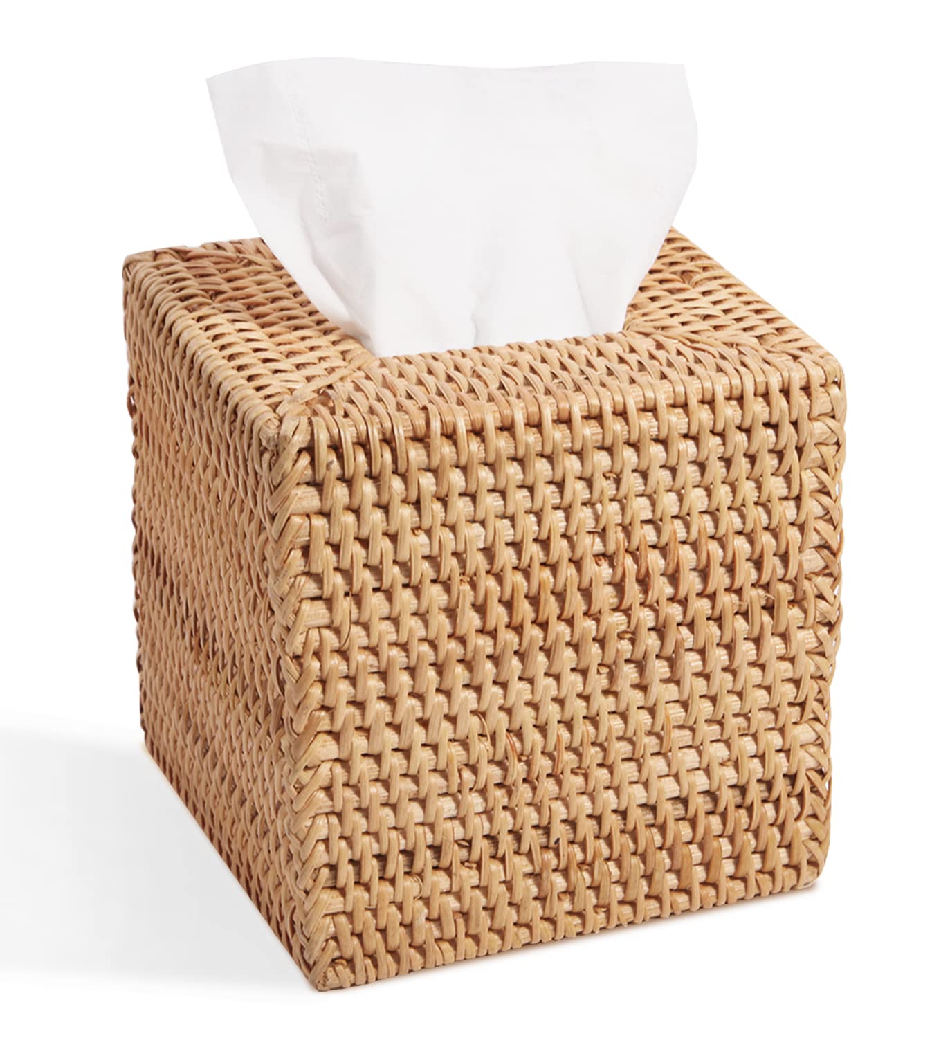 Livelab Square Rattan Tissue Box Cover - Hand Woven Natural Wicker Tissue Holder, Decorative Napkin Organizer for Home & Office | Bathroom, Living Room, Bedroom Decor