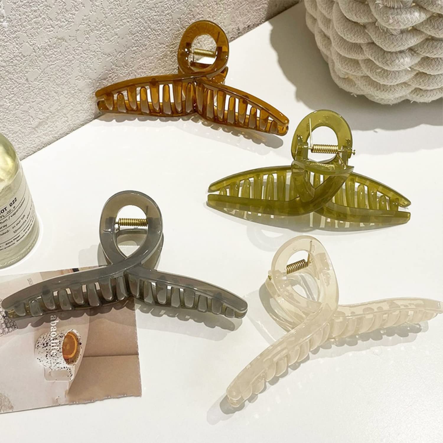 Bakefy Large Hair Claw Clips for Women & Girls - 4 Pack Jelly Hair Clips for Long Thick Hair - Perfect for Ponytails, Buns & Everyday Hairstyles