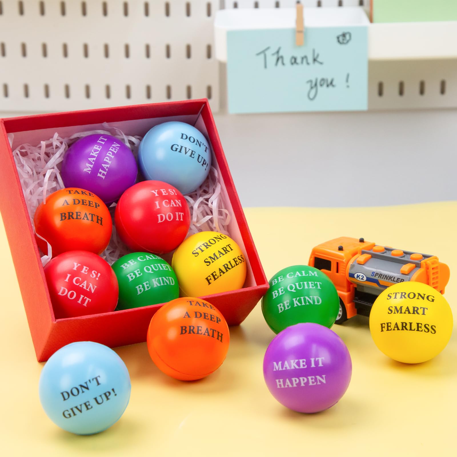 LovesTown 18PCS Motivational Stress Relief Balls for Adults & Kids - 2 Inch Colorful Foam Anxiety Sensory Toys with Positive Quotes - Perfect for Office, Classroom, Therapy and Home Relaxation