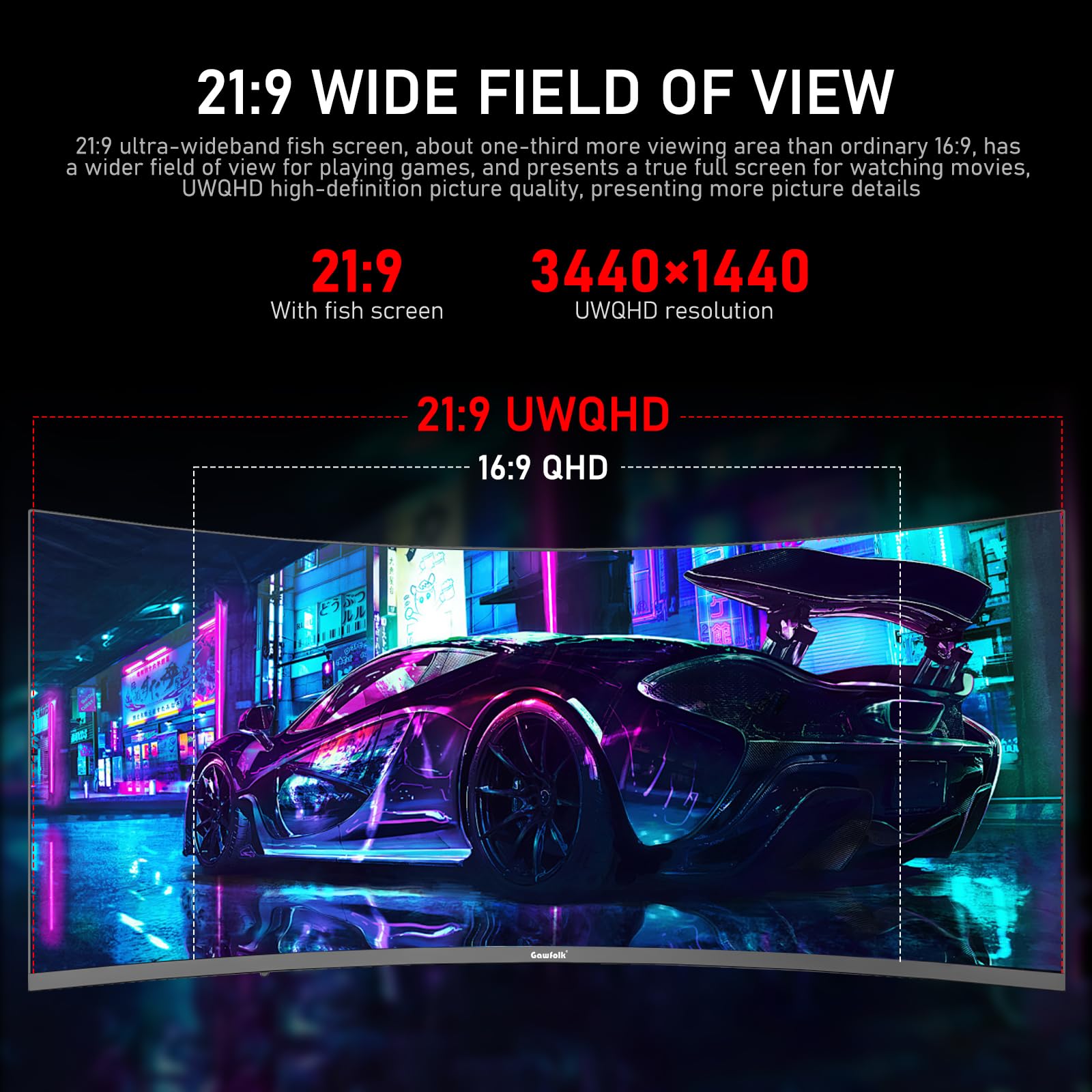 34 Inch Ultrawide Curved Gaming Monitor - 180Hz, 1000R, UWQHD 3440x1440, 1ms Response, 100% sRGB, Adaptive Sync, DisplayPort & HDMI, Height Adjustable Stand, VESA 75x75mm Wall Mount - Perfect for PC Gaming, Home Office, and Multimedia Entertainment