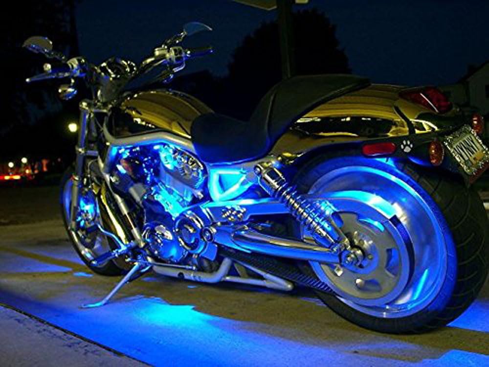 iJDMTOY 4pc Motorcycle LED Underglow Kit - RGB Neon Accent Lights for Night Riding, Ground Effect & Atmosphere Lighting - Fits Motorbikes, Trikes, Golf Carts, ATVs, UTVs - Perfect for Custom Bike Shows, Night Cruising & Off-Road Adventures