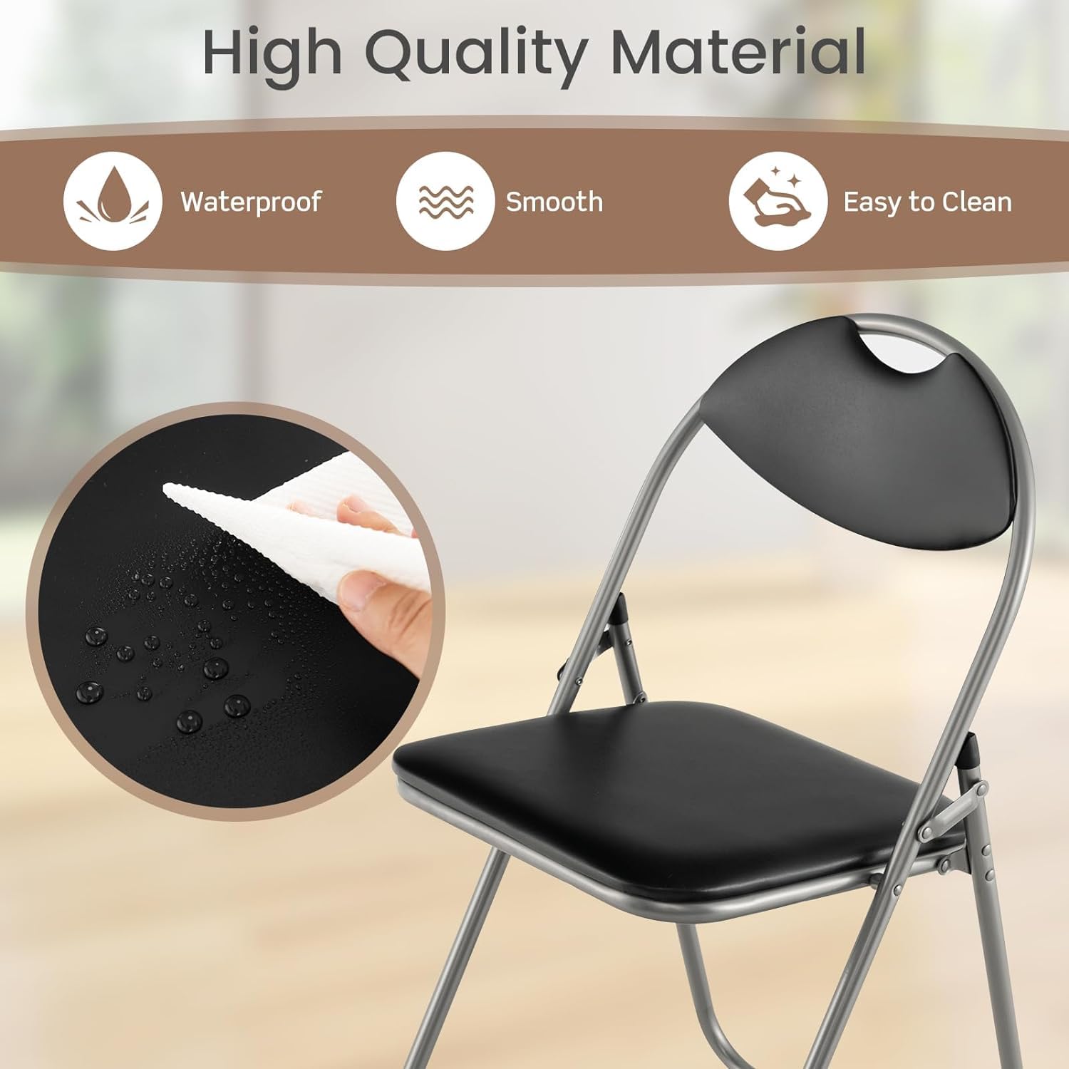 2 Pack Folding Chairs with Padded Seat & Back - Portable Metal Chairs with Carrying Handle for Indoor Outdoor Use - Perfect for Weddings, Parties, Dining, Home Office & Commercial Events - Black