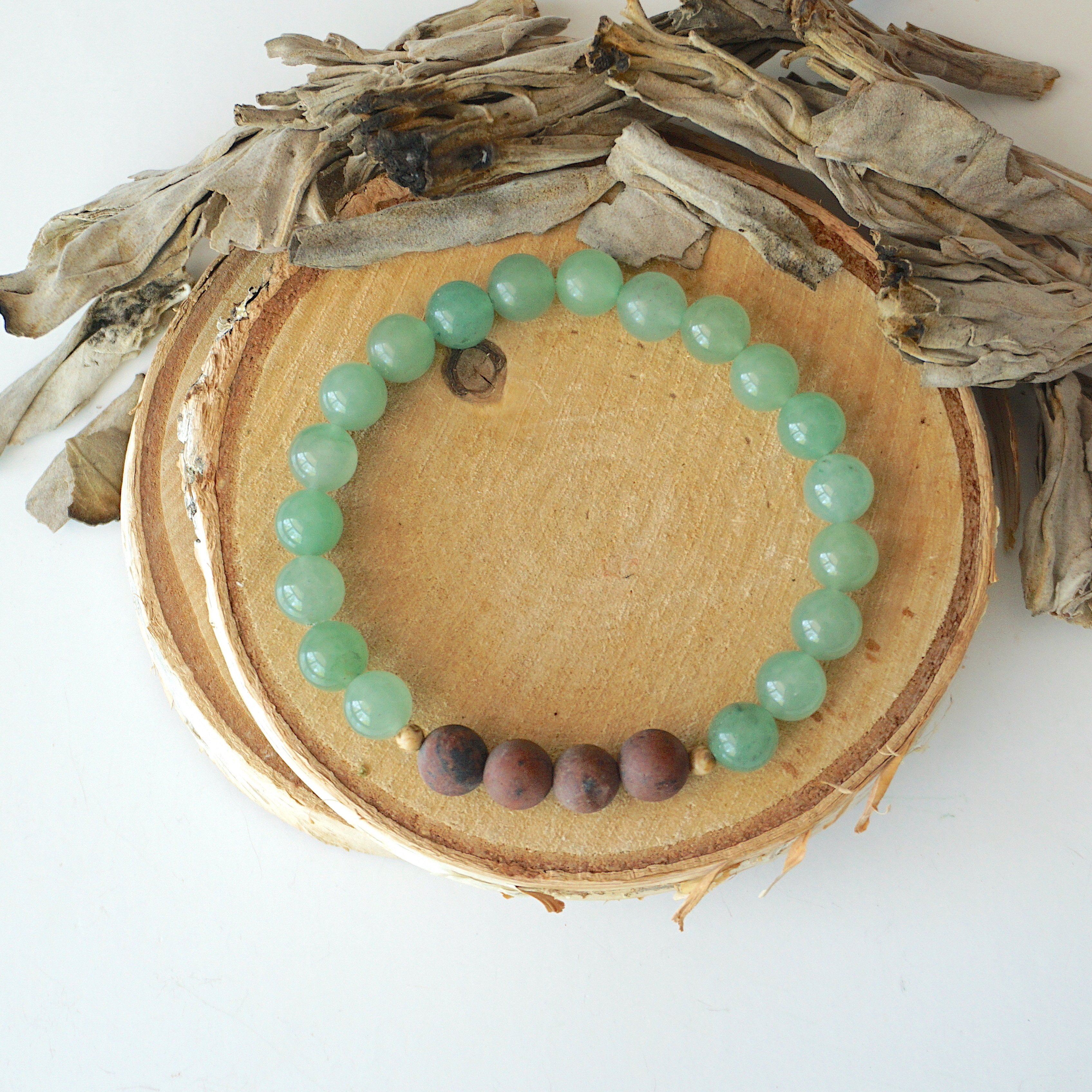 Green Aventurine Healing Crystal Mala Bracelet with Mahogany Obsidian & Agate Beads - Natural Stone Meditation Jewelry for Stress Relief, Chakra Balancing & Spiritual Protection