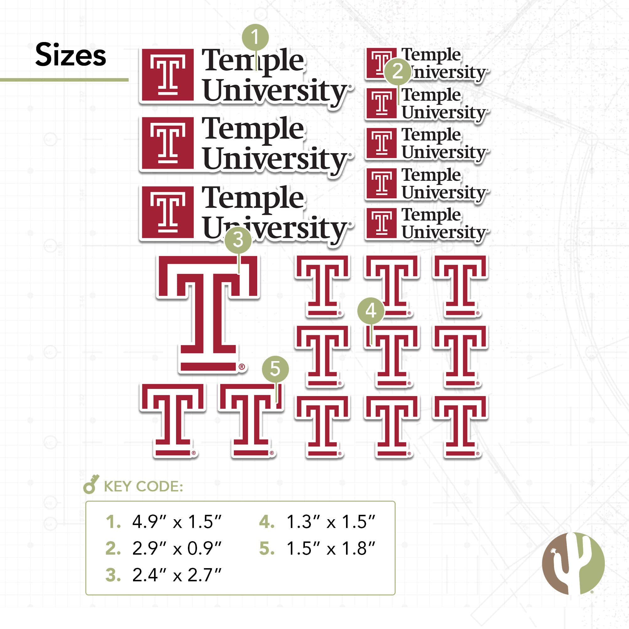 TU Owls Vinyl Decals - Desert Cactus Temple University Stickers for Laptop, Water Bottle, Car & Scrapbook (13.43x10.98 Inch Sheet) - Perfect for School Spirit, College Dorm Decor & Fan Gifts