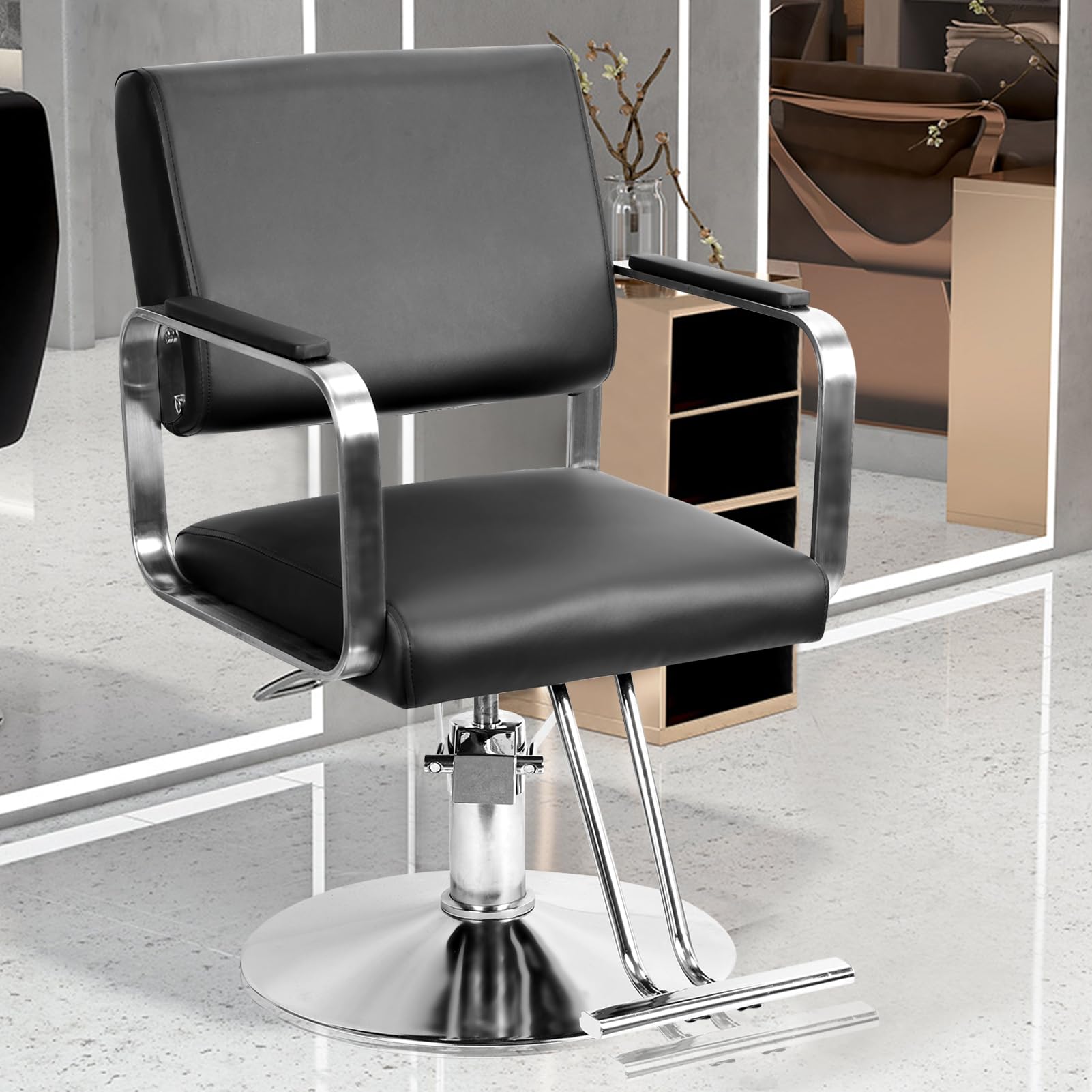 Professional Hydraulic Barber Chair for Salon & Home Use - Heavy Duty 330 lbs Capacity, Height Adjustable Styling Chair for Hairdressers, Beauty Spa & Barber Shops - Durable Black Salon Chair with Smooth Bearing System (Perfect for Hair Cutting, Styling, Shampooing & Beauty Treatments)