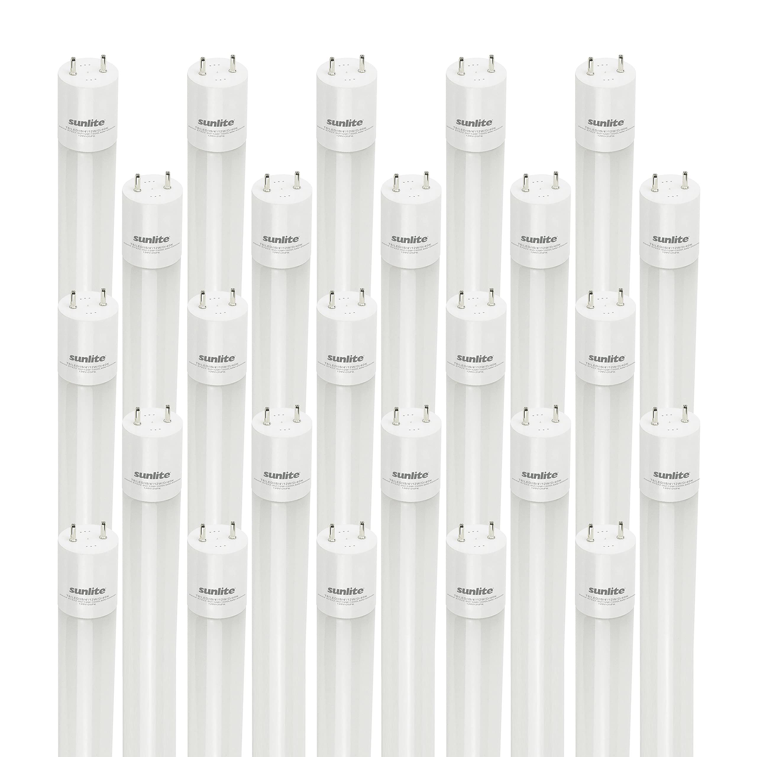 Sunlite 87922 LED T8 Plug & Play Light Tube (Type A) 4 ft, 12 Watt (32W Equivalent) 1800 Lumens, Medium G13 Bi-Pin Base, Dual End Connection, Electronic Ballast Compatible, 4000K Cool White, 25 Pack - Energy Efficient Lighting for Offices, Warehouses & Retail Spaces