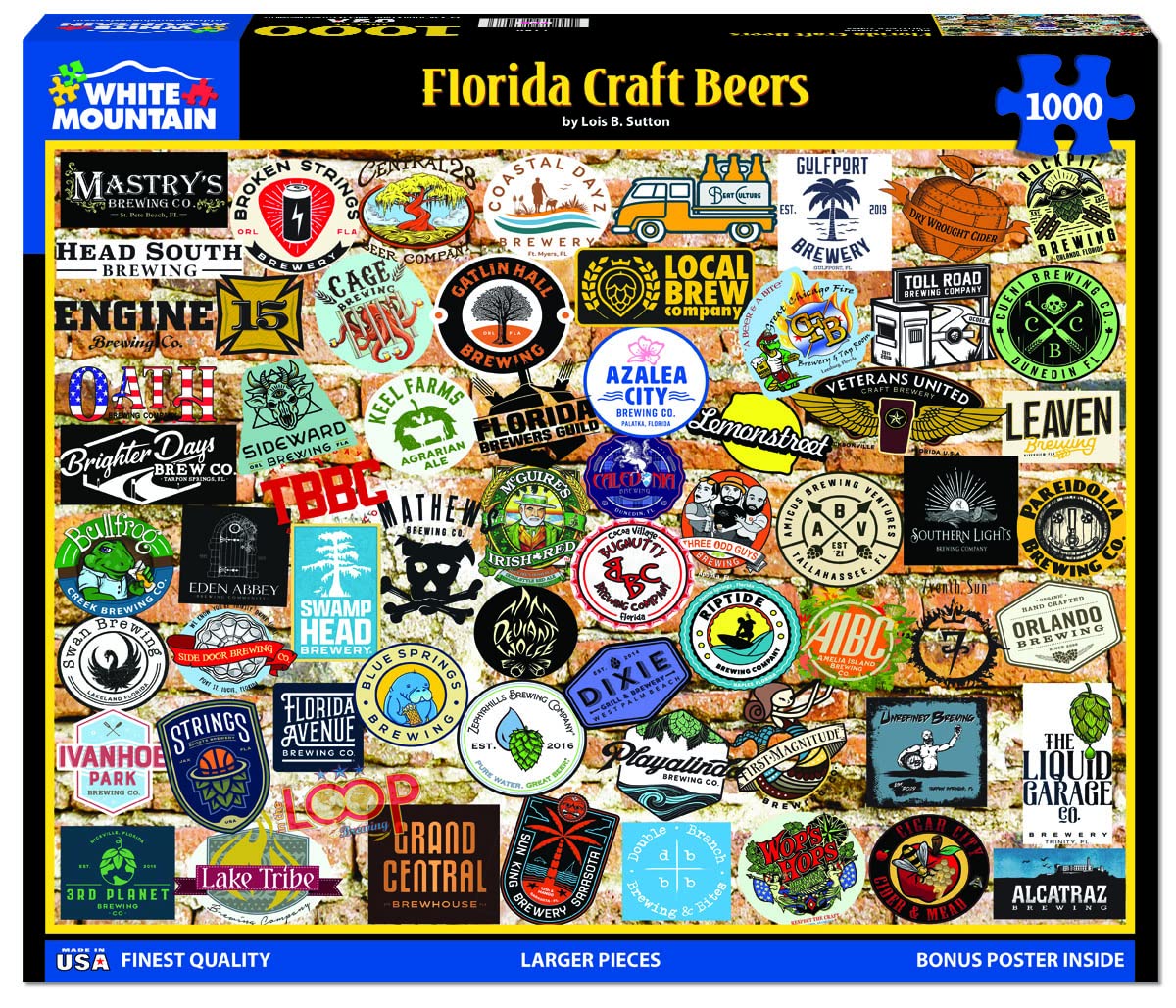 White Mountain Florida Craft Beers 1000 Piece Jigsaw Puzzle - Premium Beer Themed Puzzle for Adults - Perfect for Game Nights, Relaxation & Home Decor