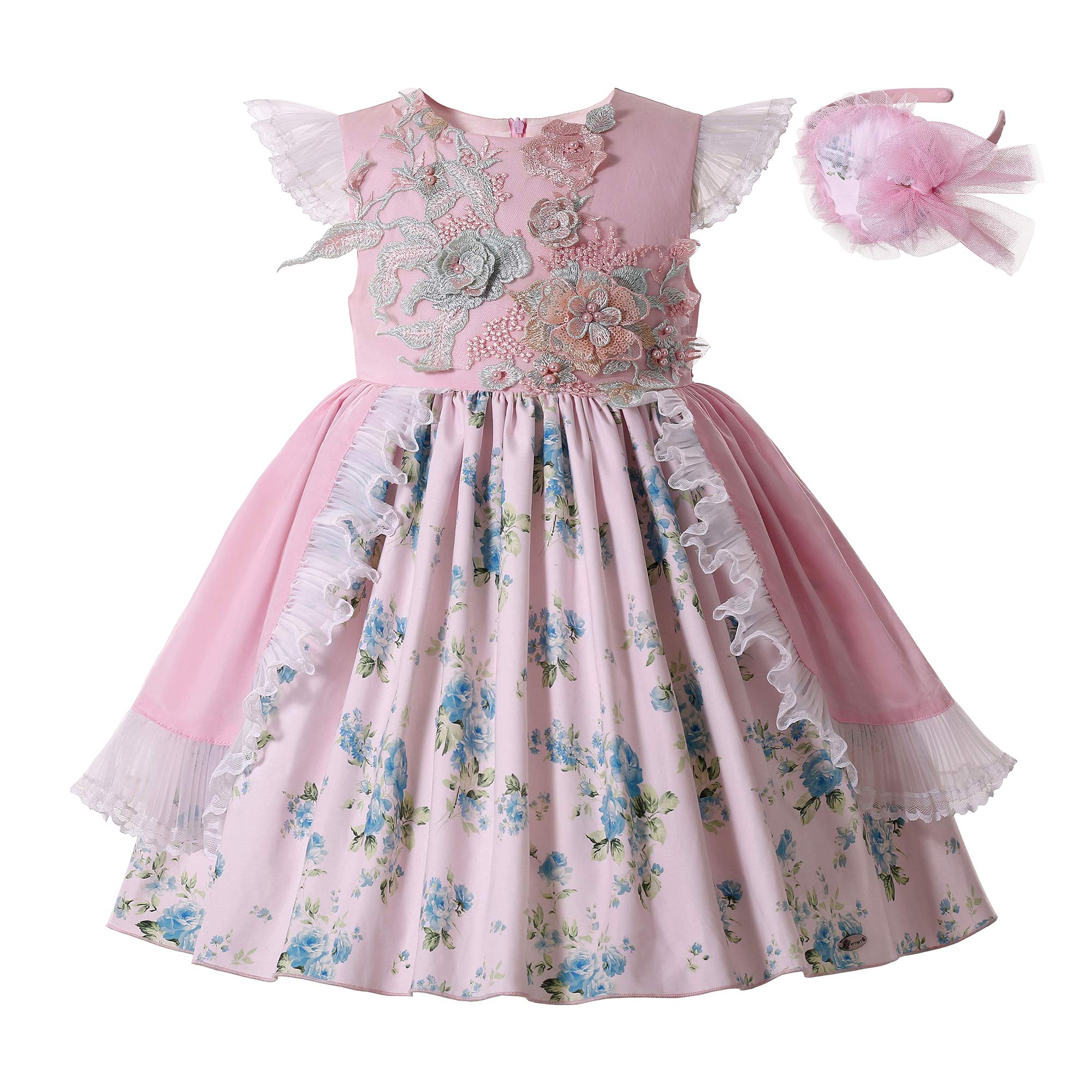 Pettigirl Girls Summer Pink Floral Sundress - Cute Ruffle Tutu Dress with Headpiece for Kids | Trendy Casual Outfit for Beach, Party & Playtime