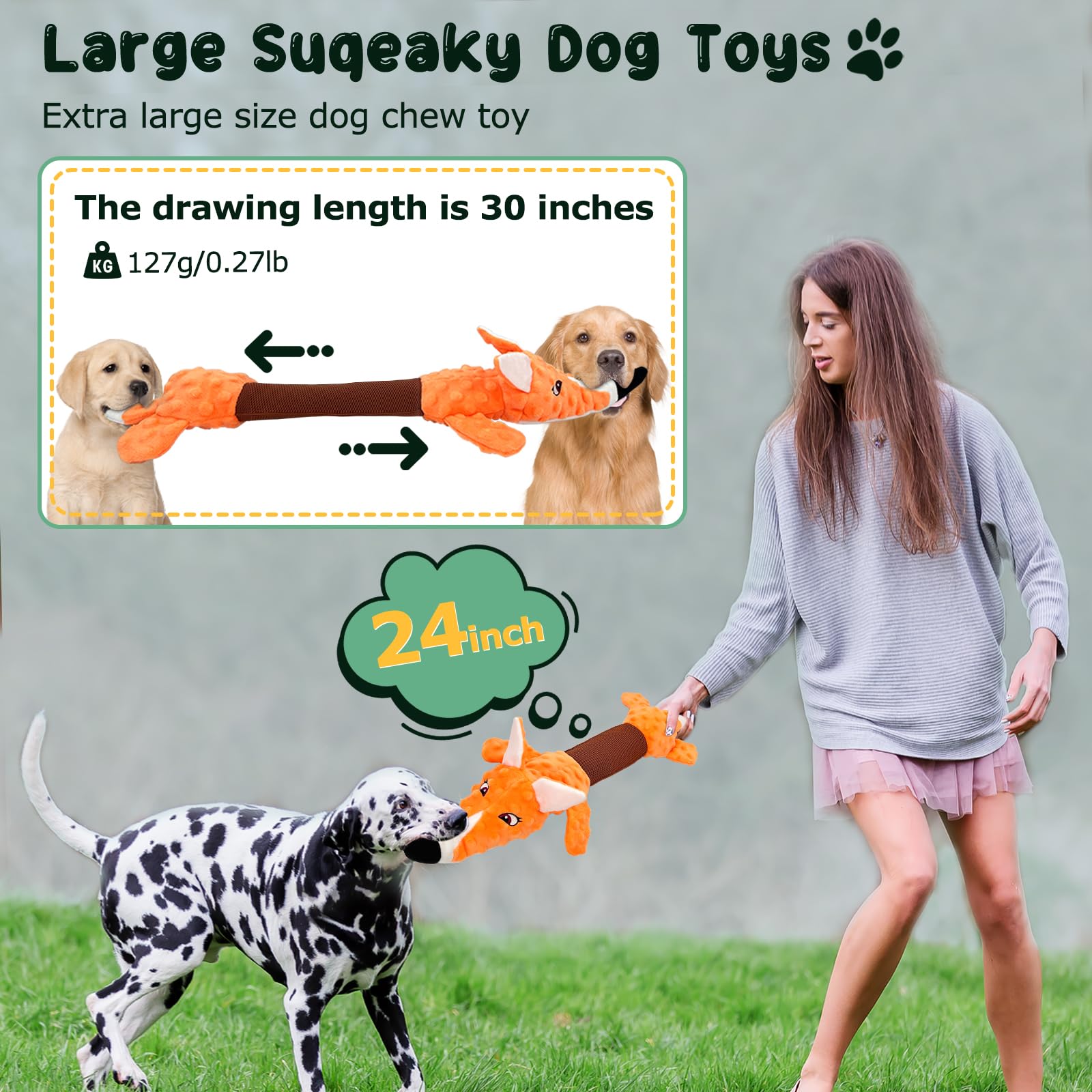 Durable Interactive Plush Dog Toys for Large Breeds - Crinkle Paper Chew Toys for Tug of War, Biting & Fetch Play - Fun Fox Design for Small, Medium & Big Dogs - Perfect for Indoor Play, Training & Anxiety Relief