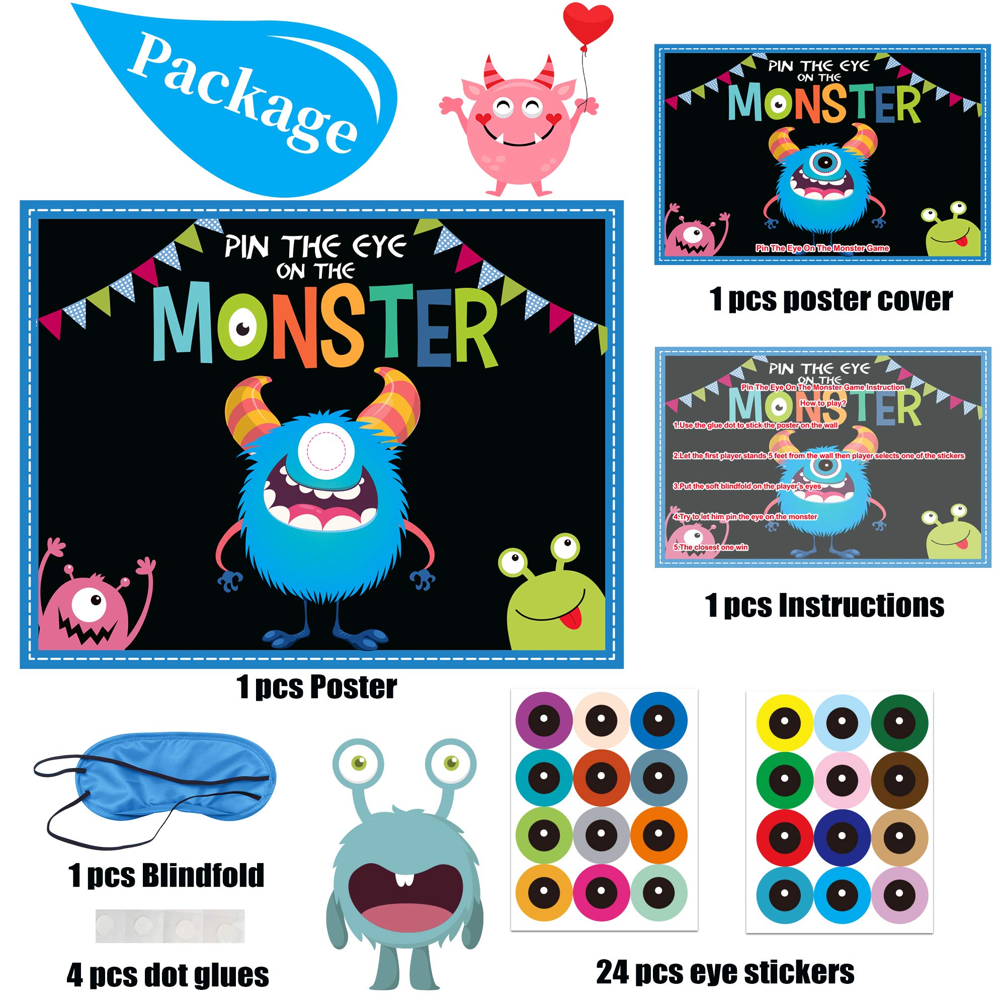 Halloween Party Games for Kids - Pin The Eye on The Monster Game Set, Fun Halloween Activities & Crafts for Boys & Girls - Perfect for Birthday Parties, Carnival Games & Indoor Monster-Themed Events