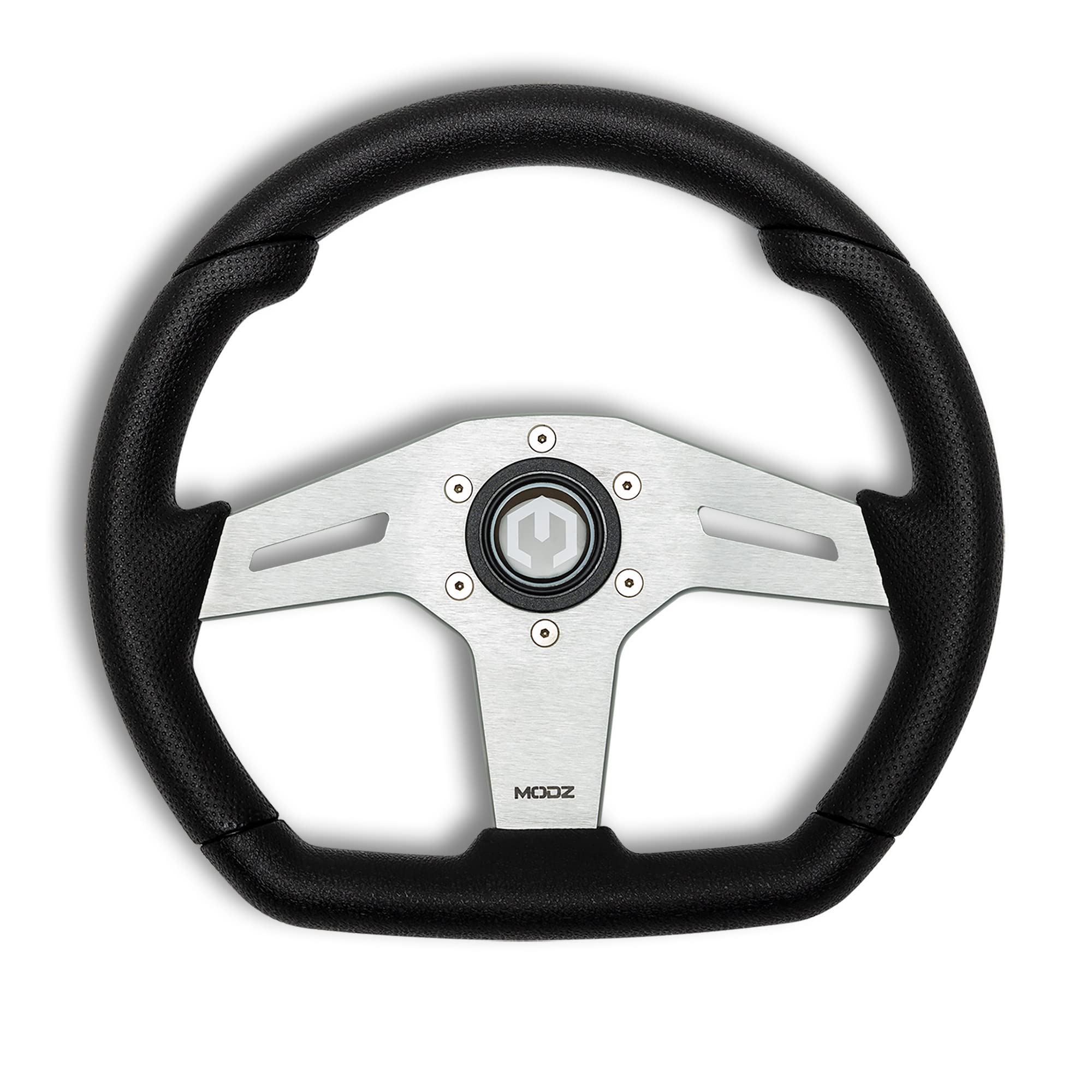 MODZ Barton Golf Cart Steering Wheel with Adapter - Universal Fit for EZGO Golf Carts (All Models) - Silver - Upgrade Your Golf Cart for Comfort & Style on the Course