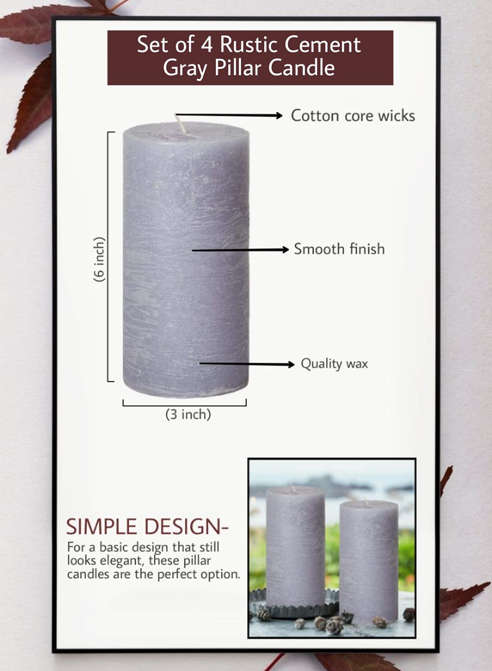 Set of 4 Rustic Gray Cement Pillar Candles - 3