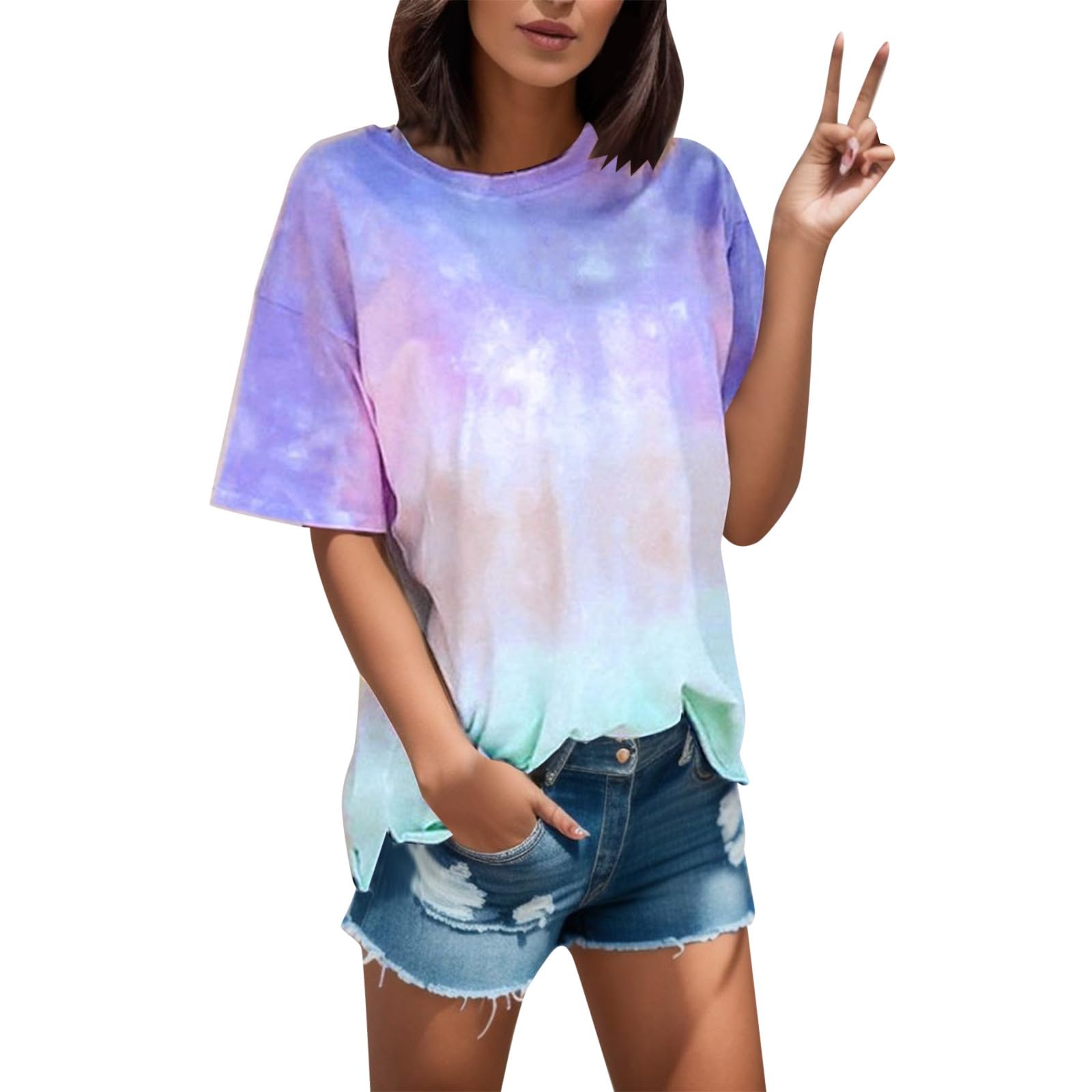 Trendy Women's Summer Tops 2024 - Boho Tie Dye Short Sleeve Shirts, Casual Loose Tunic for Vacation & Beach - Perfect for Outdoor Festivals, Travel and Summer Getaways