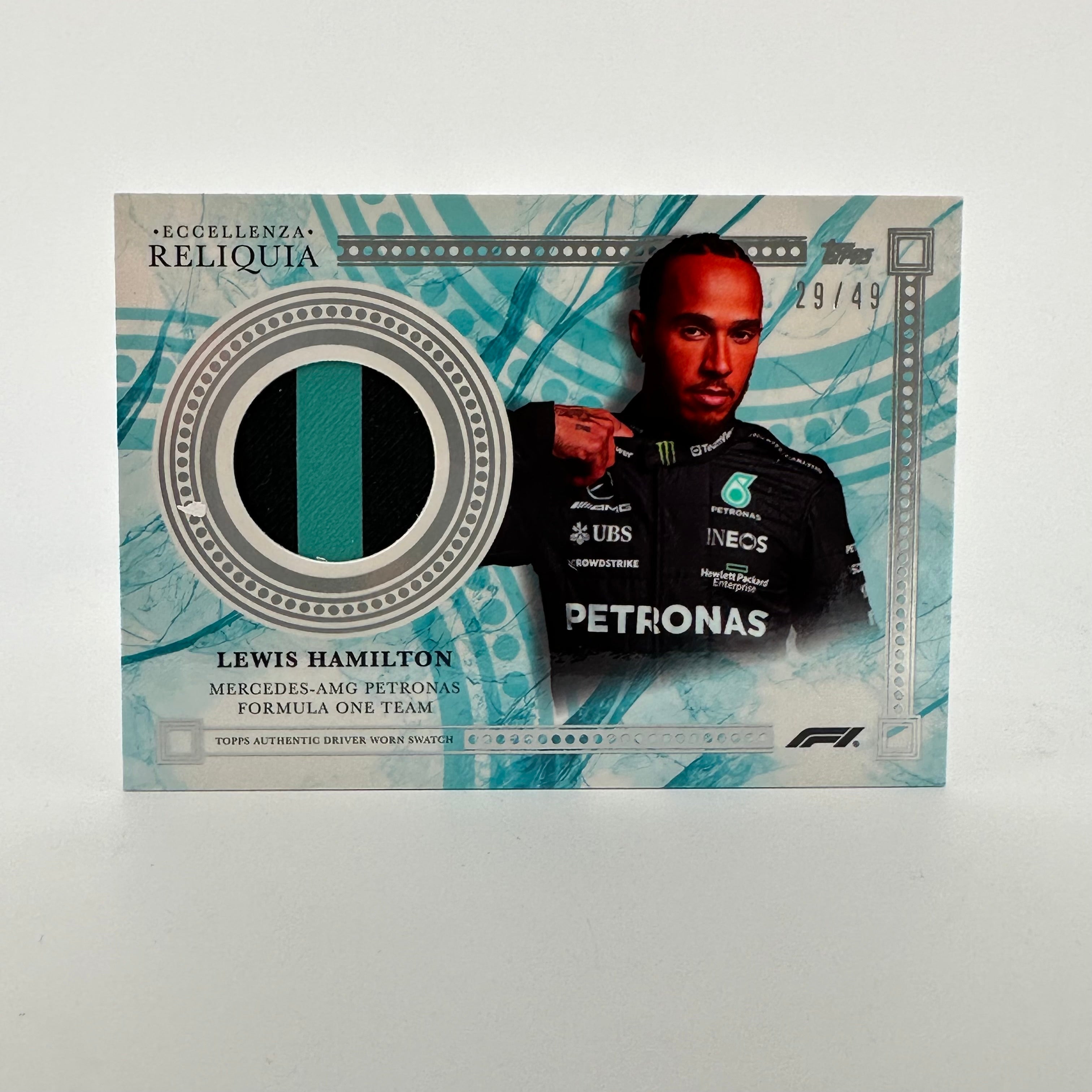 2023 Topps Eccellenza Reliquia Lewis Hamilton Blue Racing Memorabilia Card - Perfect for F1 Collectors, Sports Fans, and Gift Giving