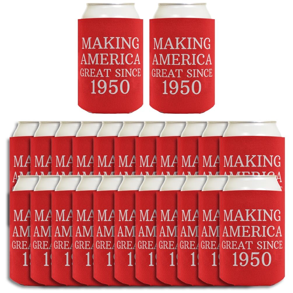 75th Birthday Gifts - 24-Pack Can Coolers (Red) - Patriotic Party Supplies