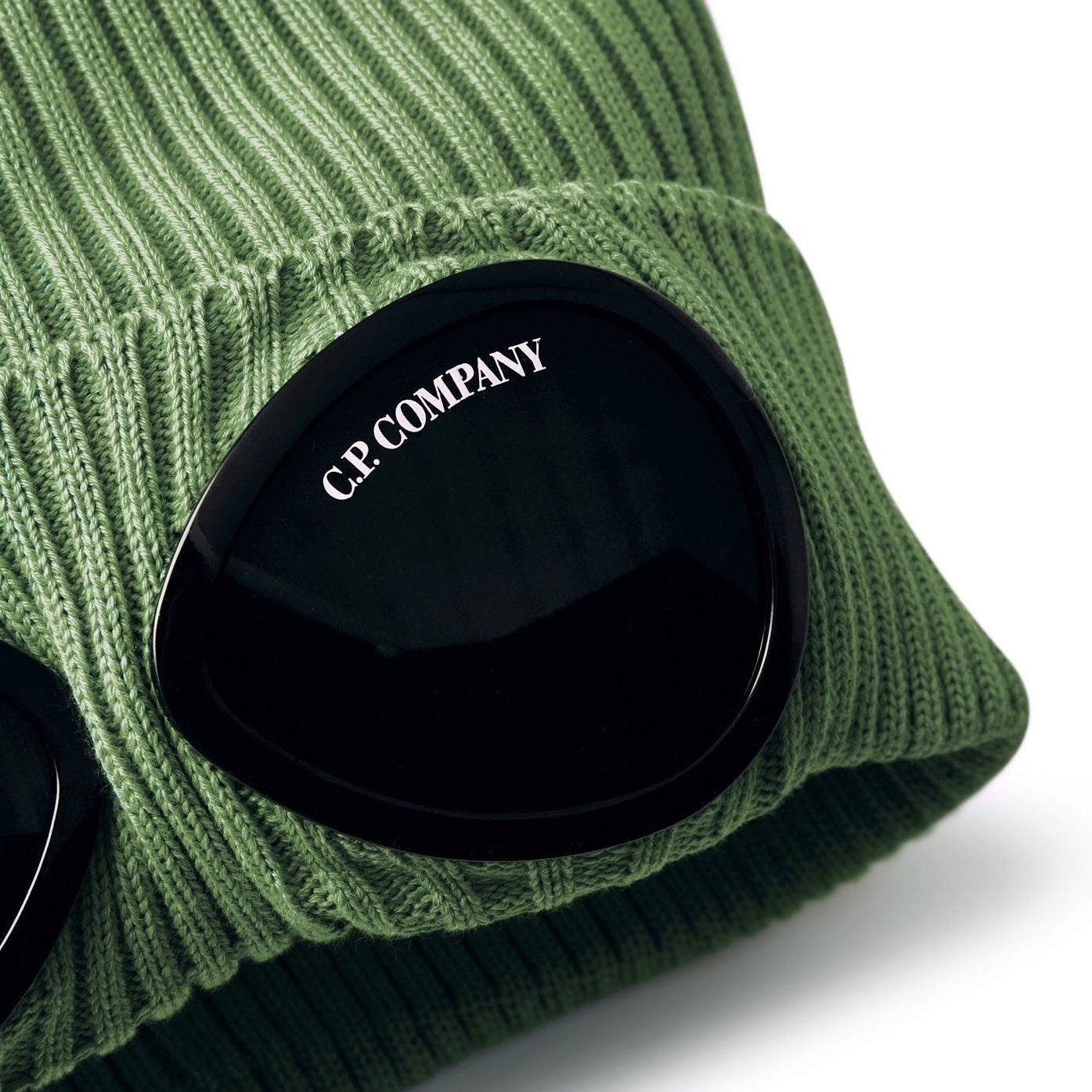 CP Company Green Goggle Beanie Hat - Winter Knit Skull Cap with Built-in Goggles for Snowboarding, Skiing & Outdoor Activities
