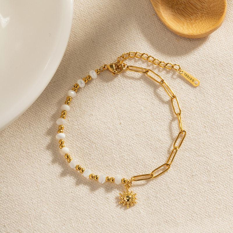 Elegant Stainless Steel Sun Pendant Beaded Bracelet for Women - Perfect for Summer Outfits, Beach Vacations & Boho Fashion Accessories