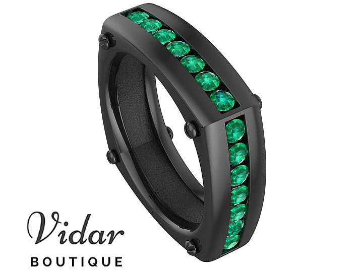 Unique Black Gold Emerald Men's Wedding Band - Elegant & Durable for Engagement, Anniversary & Special Occasions