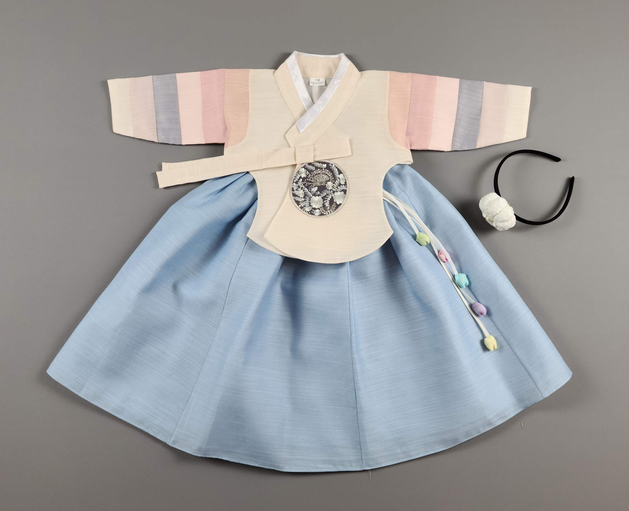 Korean Traditional Hanbok Dress for Baby Girl - First Birthday Party Outfit, Ages 1-10, Ivory & Blue - Perfect for Doljanchi Celebration, Korean Cultural Events & Photo Shoots