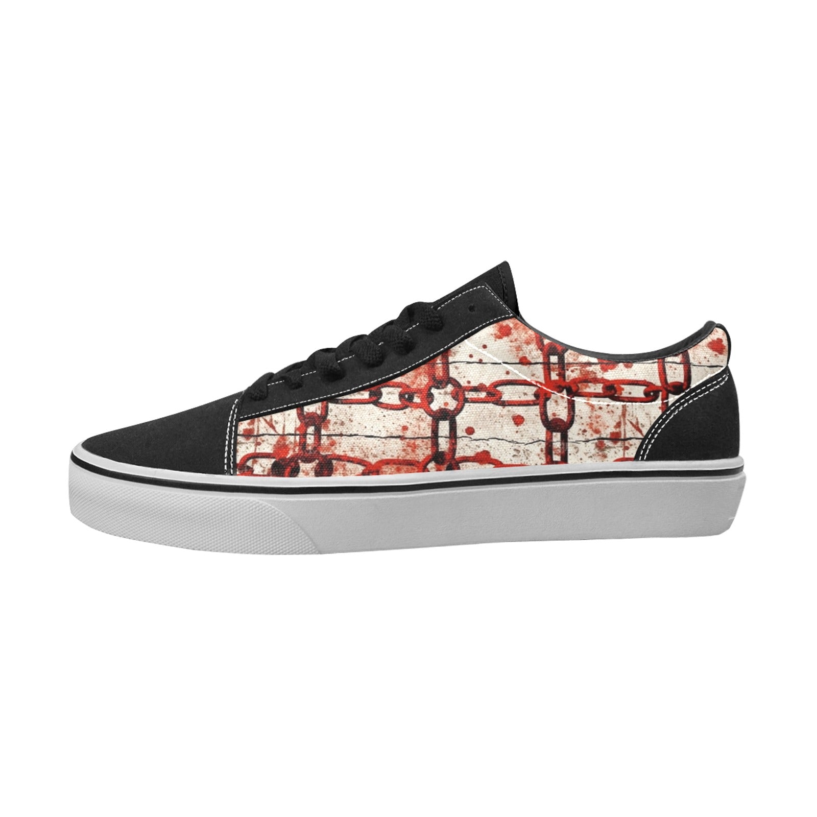 Grunge Style Red Chains Lace Up Canvas Shoes for Women - Punk Rock Fashion Sneakers - Perfect for Concerts, Streetwear & Gothic Outfits