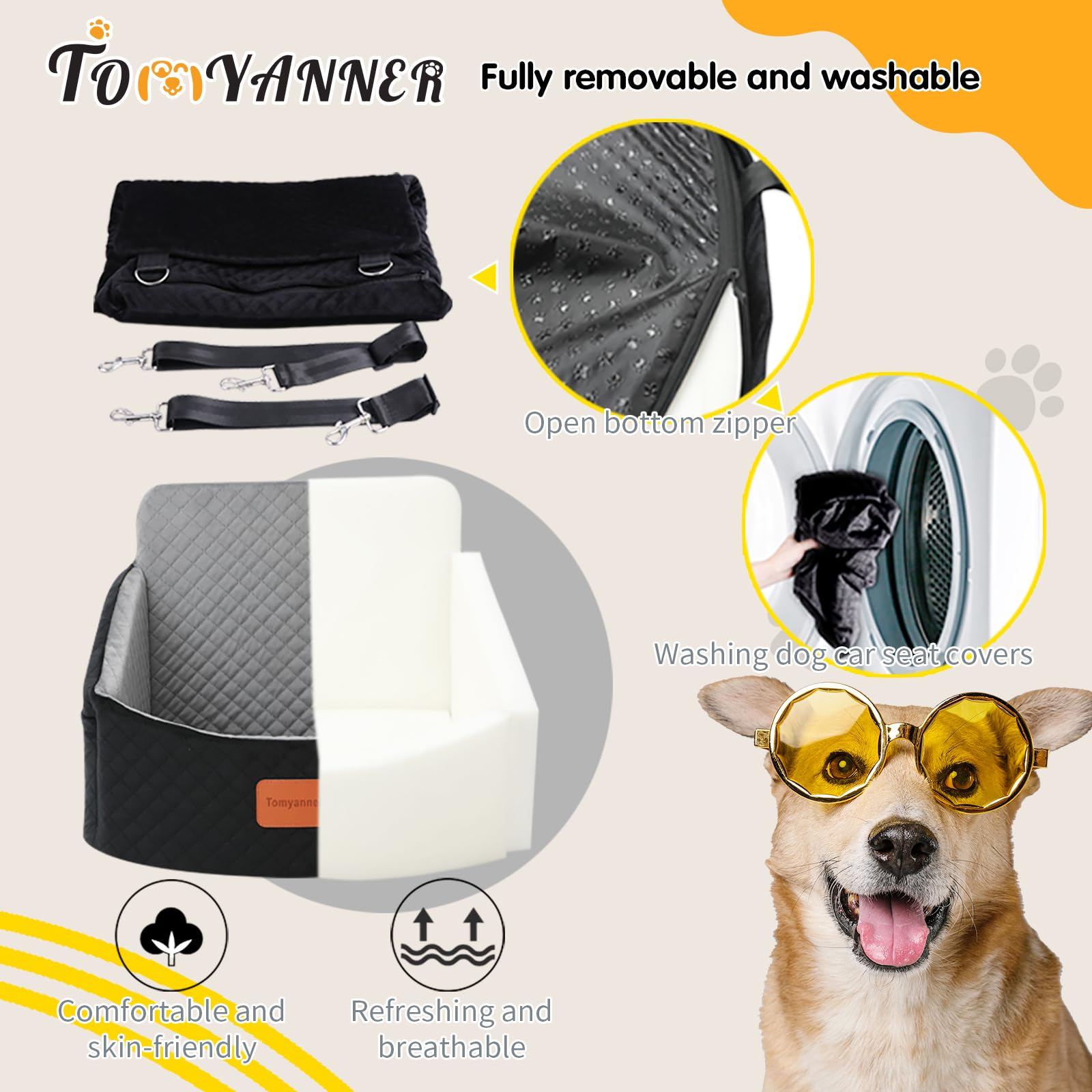 Small Dog Car Seat for Pets Under 20 lbs - Super Comfy & Secure Pet Booster Seat with Storage Pockets & Safety Belt (S-Black/Brown) - Perfect for Car Travel, Road Trips & Vet Visits