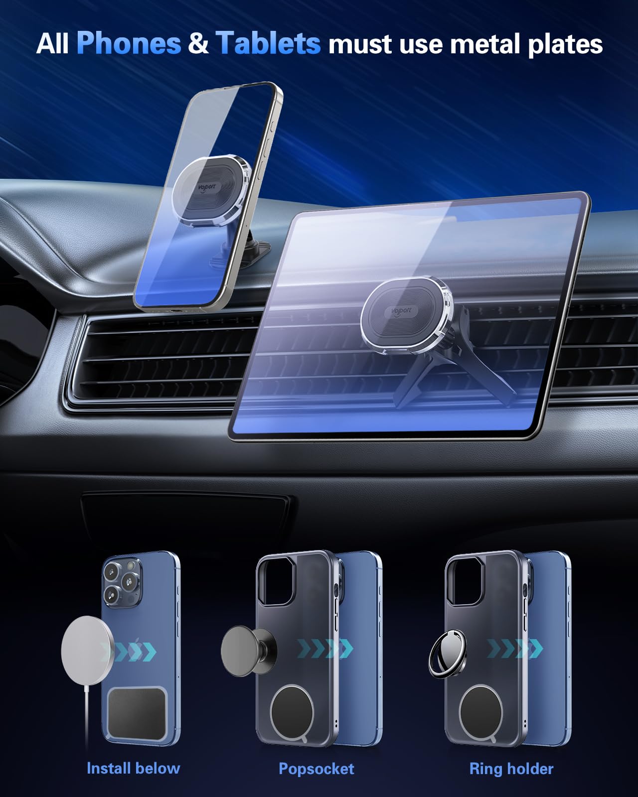 Volport Strong Magnetic Phone Mount for Car - Universal Vent & Dashboard Holder for iPhone 16/15/14/13/12 Pro Max, Samsung S24 Ultra & All Smartphones - Perfect for Driving, Navigation & Hands-Free Calling