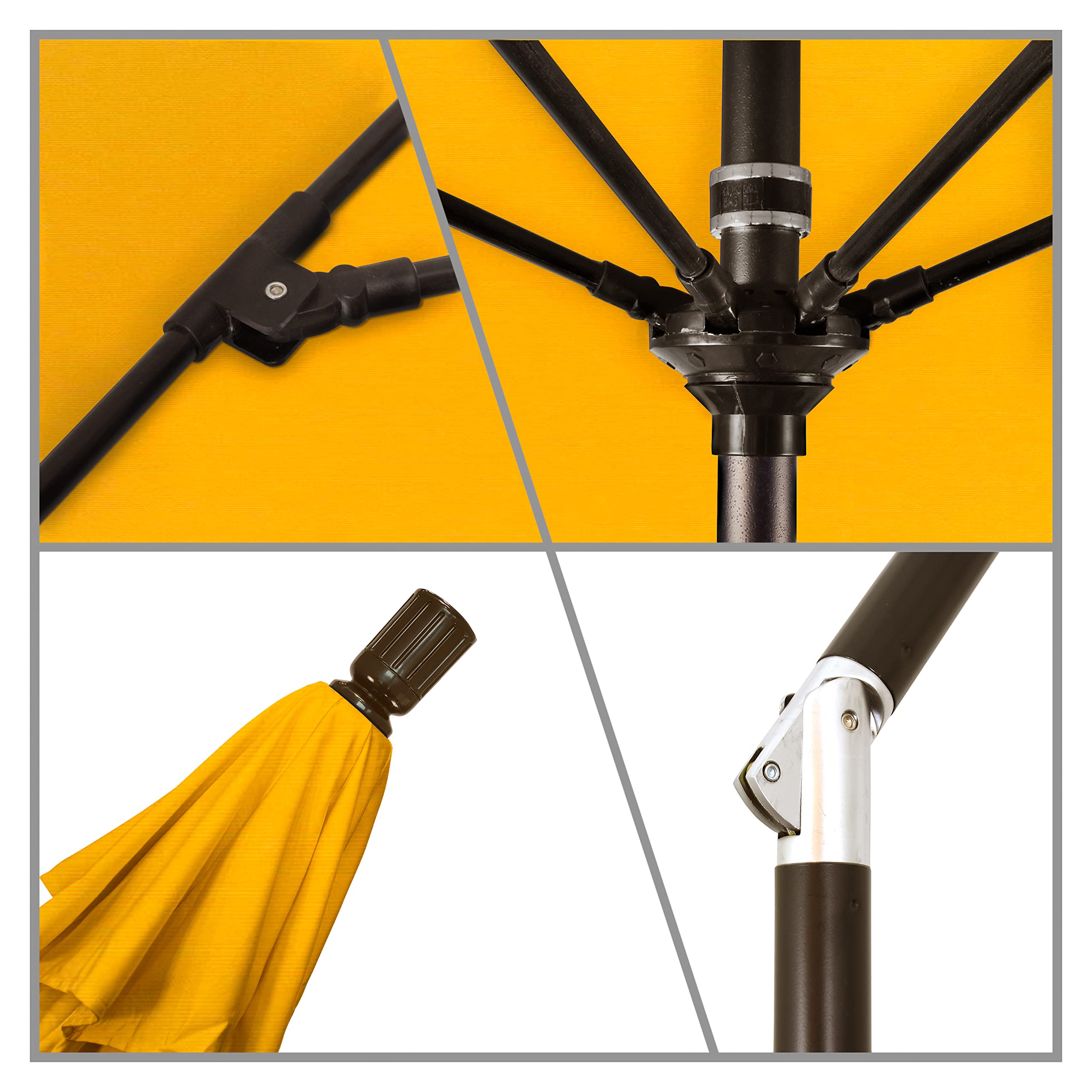 7.5' Round Patio Umbrella with Crank Lift & Tilt - Bronze Aluminum Pole & Fiberglass Ribs | Yellow Outdoor Market Umbrella for Poolside, Garden, and Backyard Relaxation