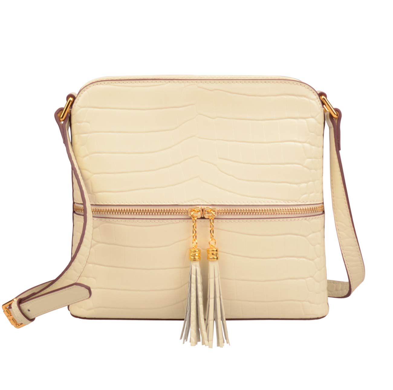 Ainifeel Women's Genuine Crocodile Leather Crossbody Bag with Tassel & Zipper Pocket - Stylish Patent Leather Handbag for Work, Travel & Everyday Use
