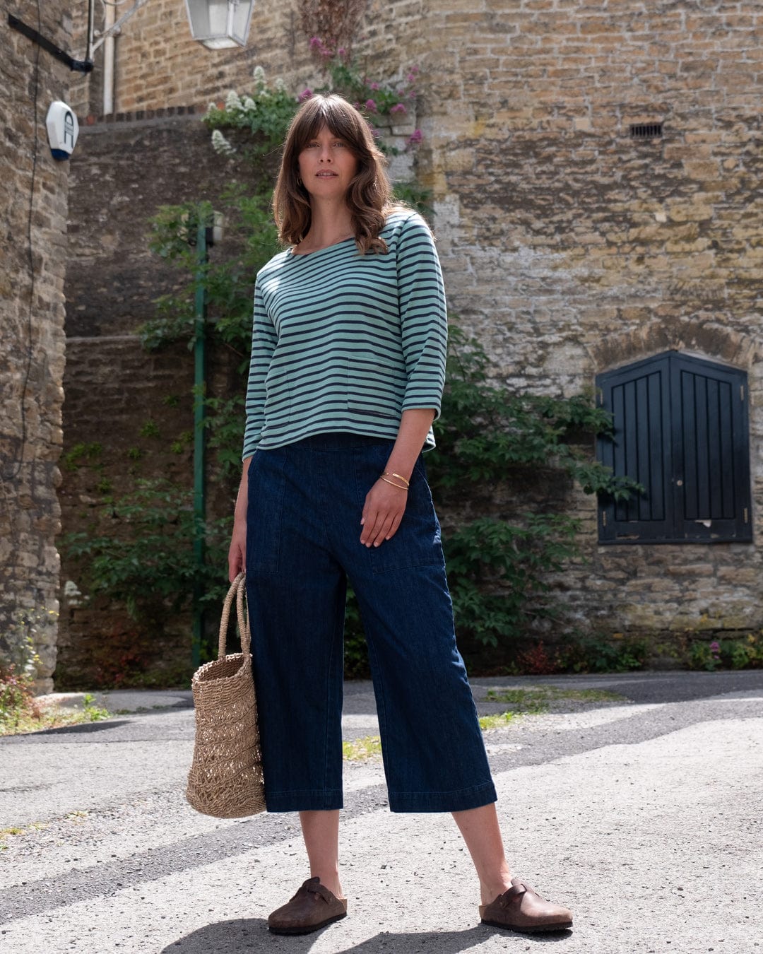 Classic Women's Cotton Sailor Striped T-Shirt - Duck Egg Blue & Indigo Striped Tee | Casual Summer Top for Beach, Vacation & Everyday Wear