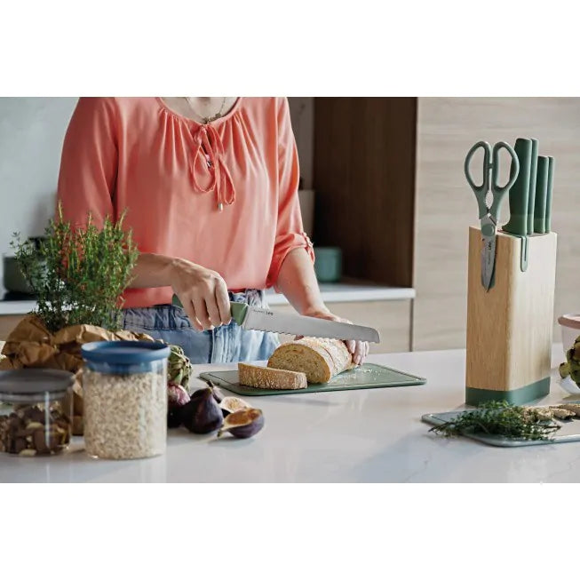 Premium 6-Piece Knife Block Set in Forest Green - Perfect for Kitchen, Cooking, and Food Prep