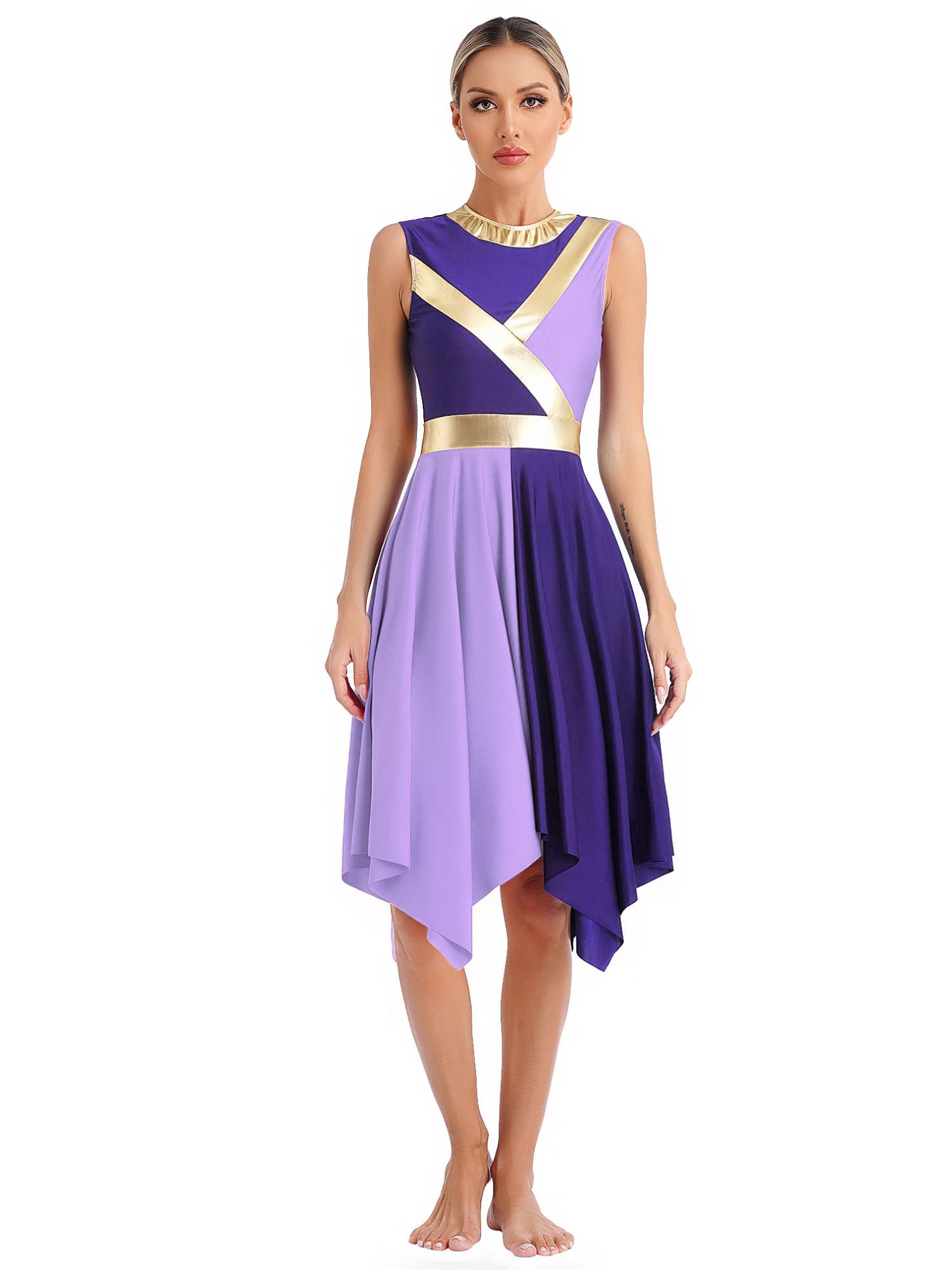 Vastwit Women's Color Block Liturgical Dancewear - Sleeveless Praise & Worship Dance Dress with Overlays for Church Performances and Spiritual Events
