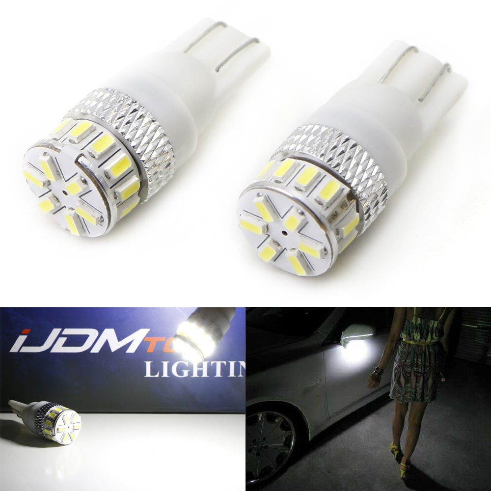 2-Pack Xenon White 168 2825 18 SMD T10 LED Bulbs - Super Bright Replacement for Under Mirror Puddle Lights - Perfect for Car Interior Lighting, Door Courtesy Lights, and Footwell Illumination