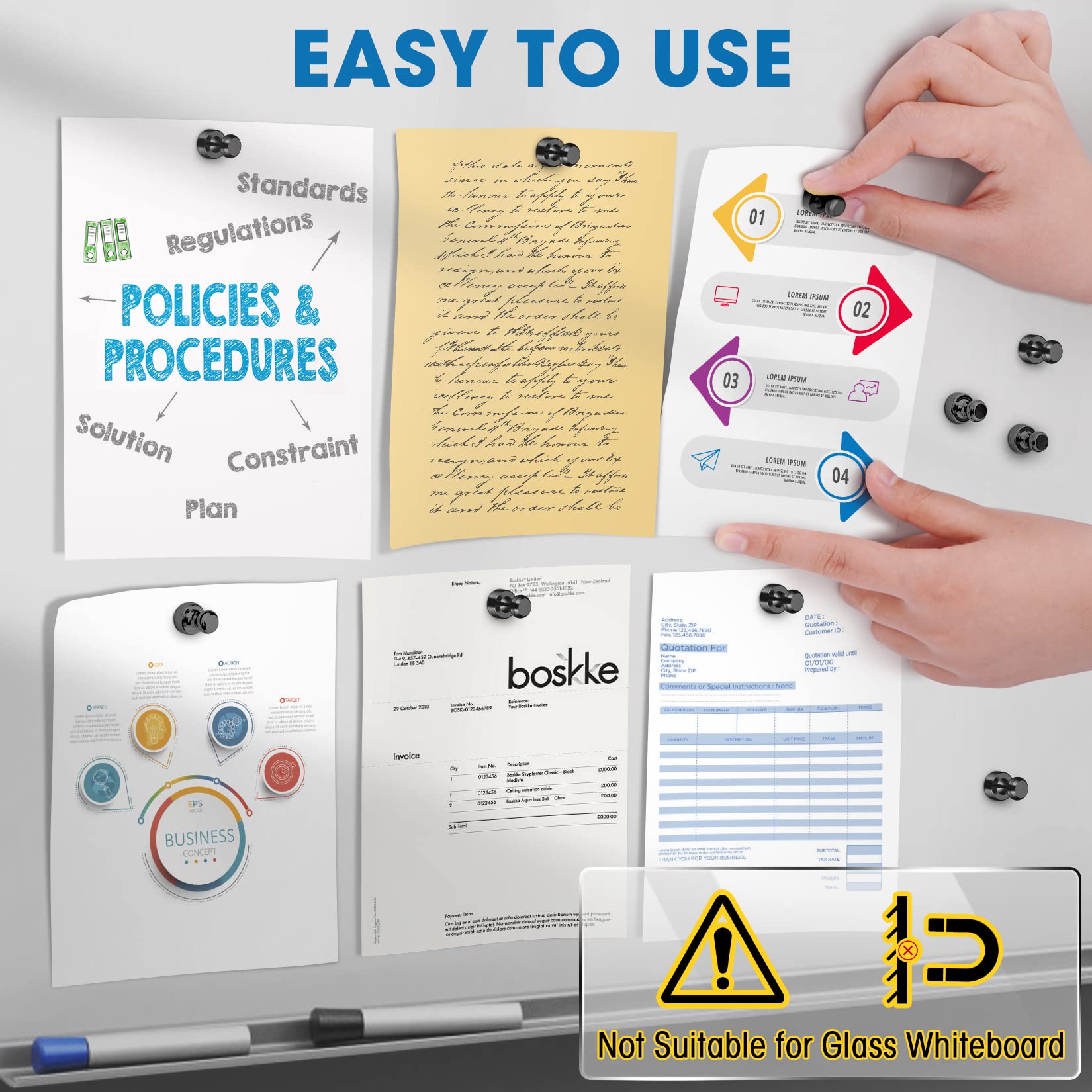 Grtard 48 Pack Black Magnetic Push Pins - Strong Refrigerator & Whiteboard Magnets for Office, School, Locker & Map - Perfect for Organizing Notes, Photos, and Documents on Metal Surfaces
