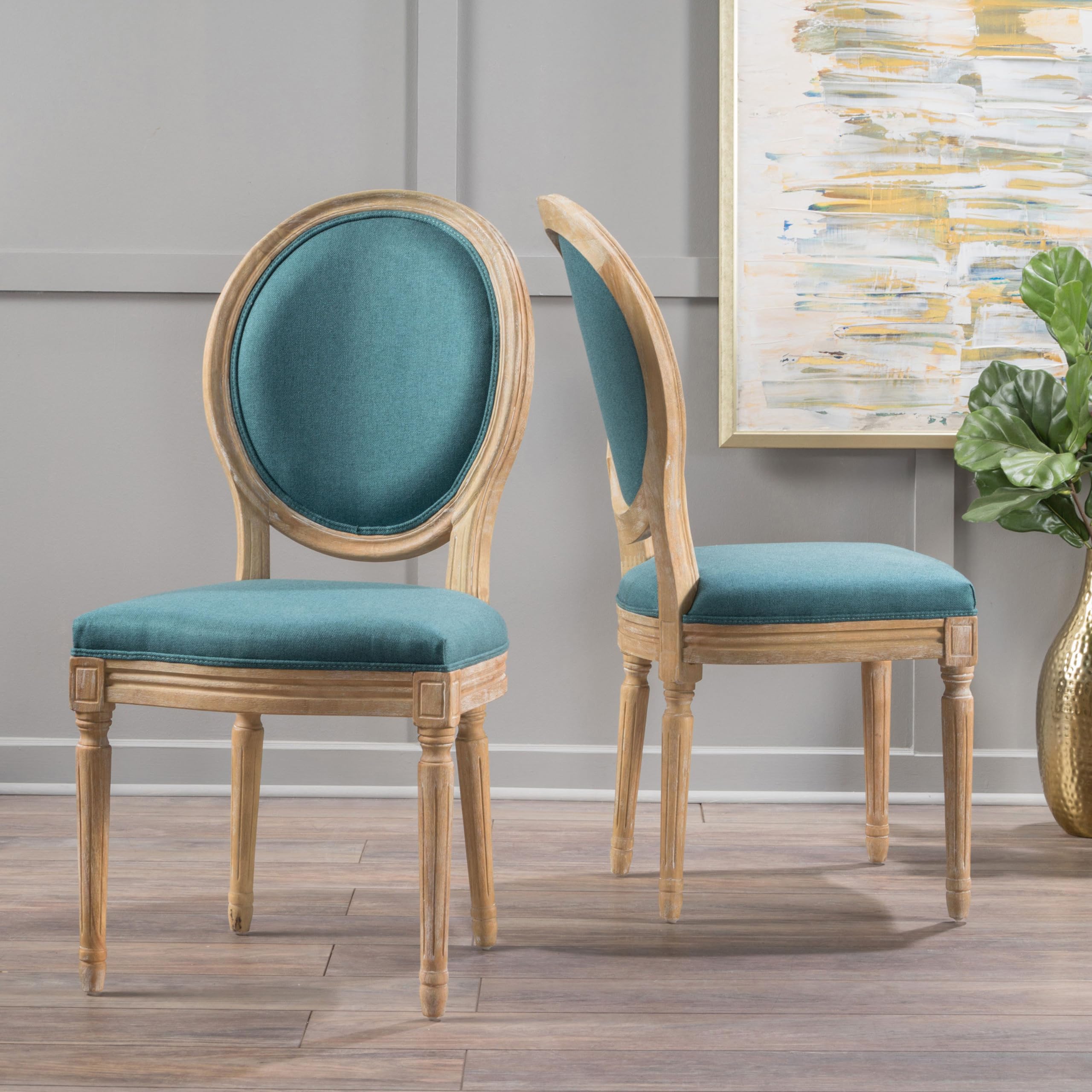 Christopher Knight Home Phinnaeus Fabric Dining Chairs, 2-Piece Set, Dark Teal - Modern Upholstered Side Chairs for Kitchen, Dining Room, or Breakfast Nook