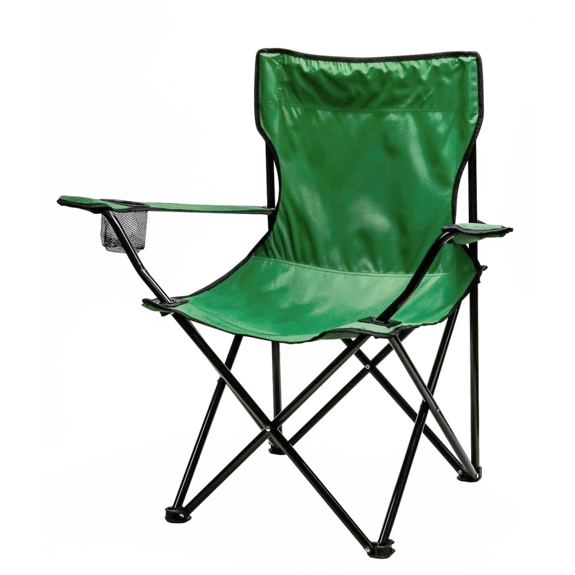 OVENTE Heavy Duty Portable Folding Camping Chair with Steel Frame, Armrests & Cup Holder - Compact Foldable Outdoor Chair for Camping, Beach, Picnics, Fishing & Travel - Includes Carry Bag (Green) CHR001G