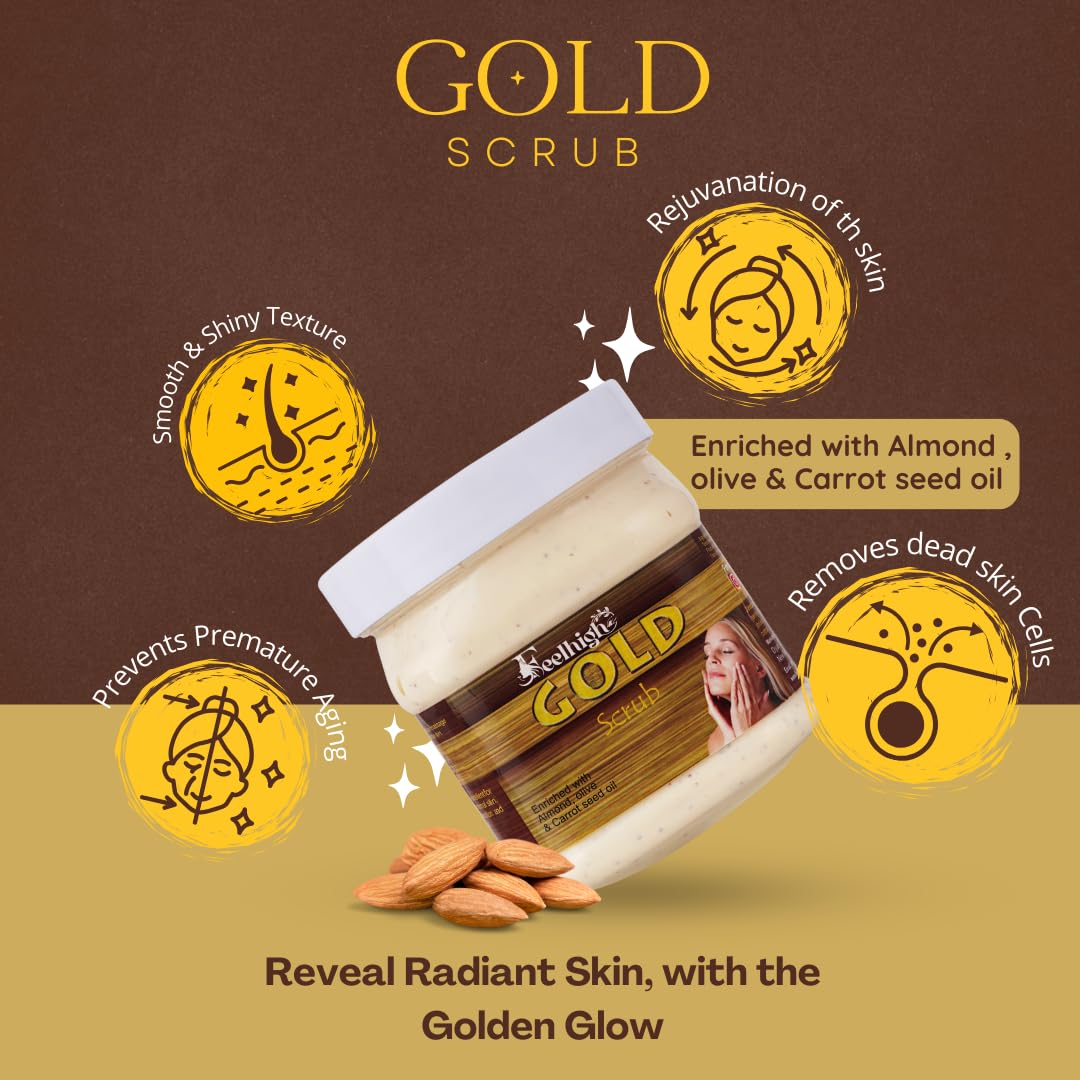 Neem & Gold Face & Body Scrub for Deep Cleansing & Skin Brightening - 500ml Natural Exfoliator with Neem Extract for Men & Women | Daily Skincare & Spa Treatment