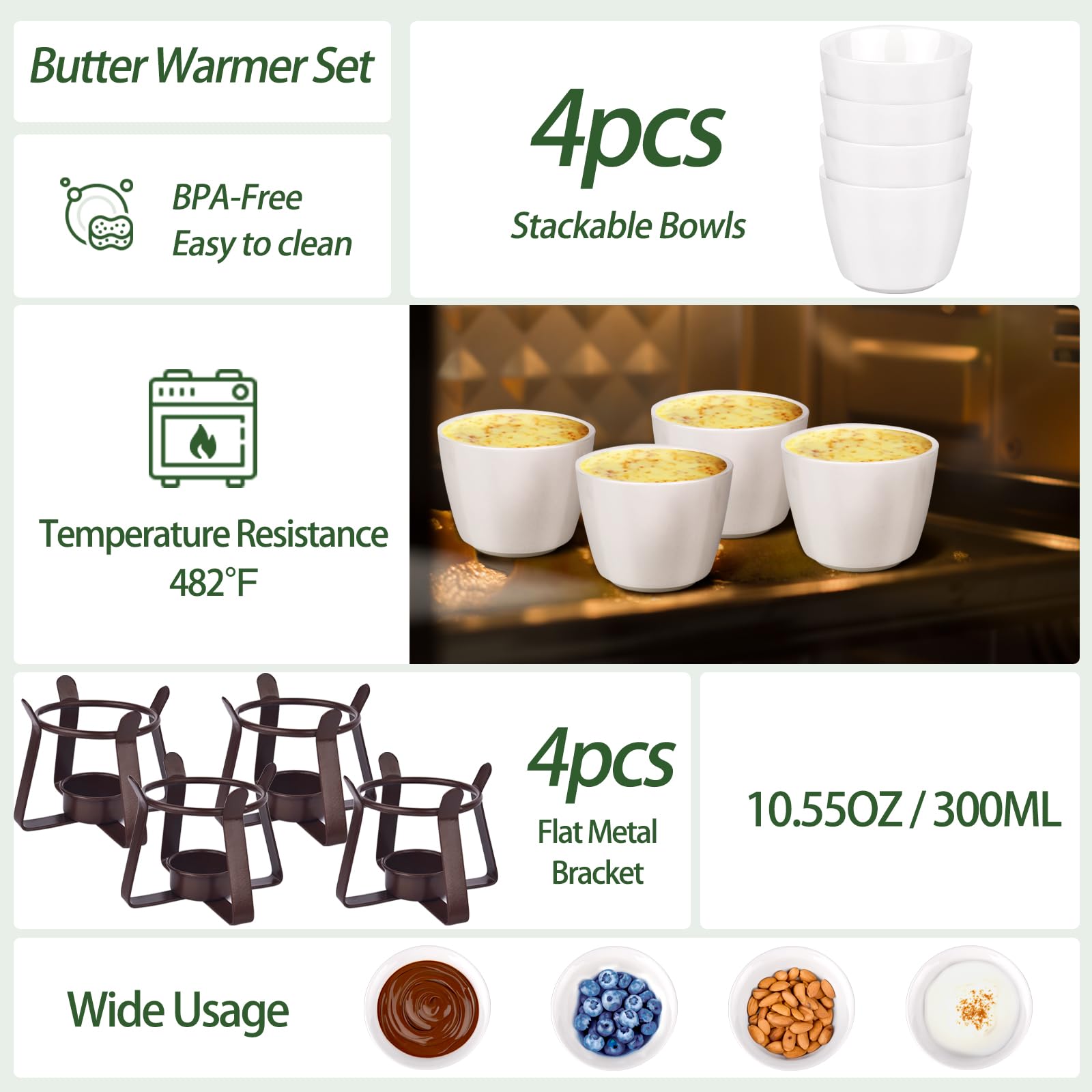 4-Piece Large Ceramic Butter Warmers Set with 20 Tealight Candles - Perfect for Seafood, Chocolate, Cheese & Fondue - Dishwasher, Microwave & Oven Safe (10.55oz) - Ideal for Dinner Parties, Romantic Dates & Holiday Gatherings