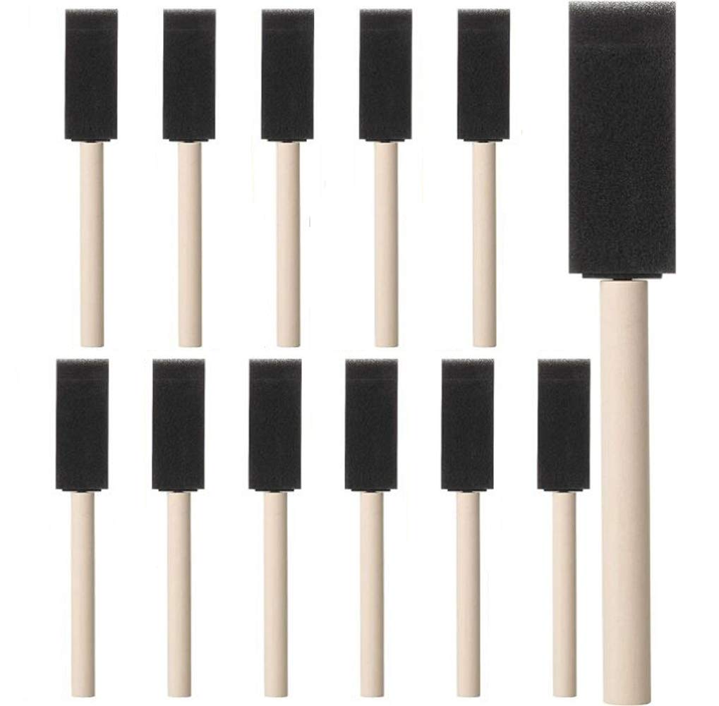 12-Piece 1 Inch Foam Paint Brush Set with Wooden Handle - Sponge Brushes for Acrylics, Stains, Varnishes & Crafts - Perfect for DIY Projects, Home Decor & Wood Staining