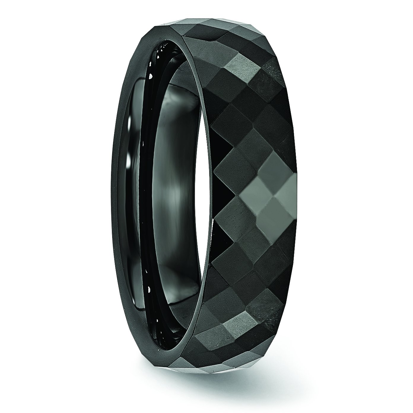 Men's Black Ceramic 6mm Faceted Polished Wedding Band Ring - Durable & Scratch-Resistant for Everyday Wear, Anniversary Gifts & Special Occasions