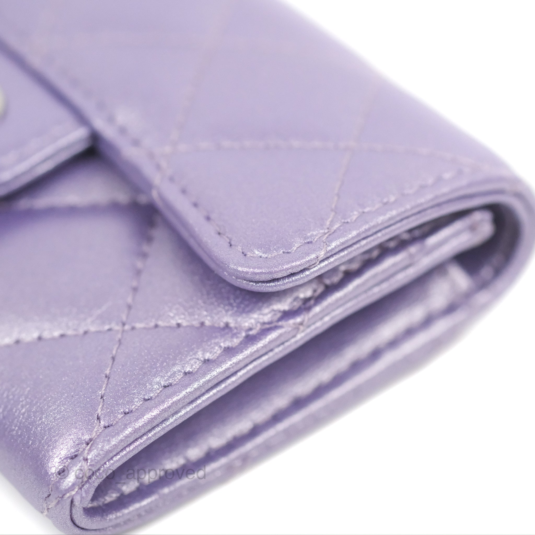 Chanel Classic Flap Card Holder - Quilted Iridescent Purple Lambskin with Silver Hardware | Luxury Wallet for Women, Perfect for Everyday Use & Special Occasions