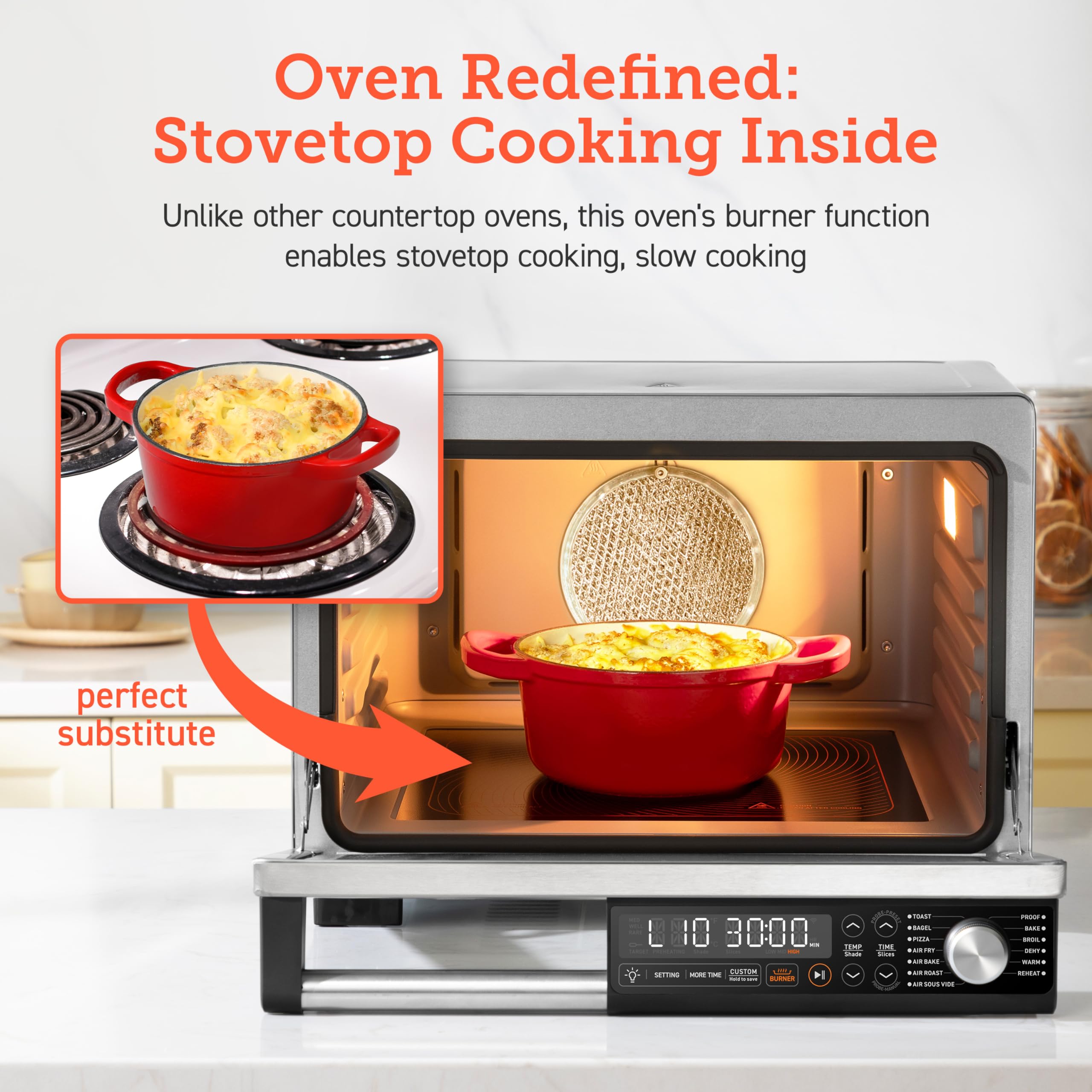 COSORI 13-in-1 Air Fryer Toaster Oven Combo with Ceramic Coating | 26QT Large Capacity | Flat-Sealed Heating Elements for Easy Cleaning | Includes 7 Accessories & Recipe Book | Stainless Steel Silver | Perfect for Baking, Roasting & Air Frying | Ideal for Family Kitchens & Small Spaces