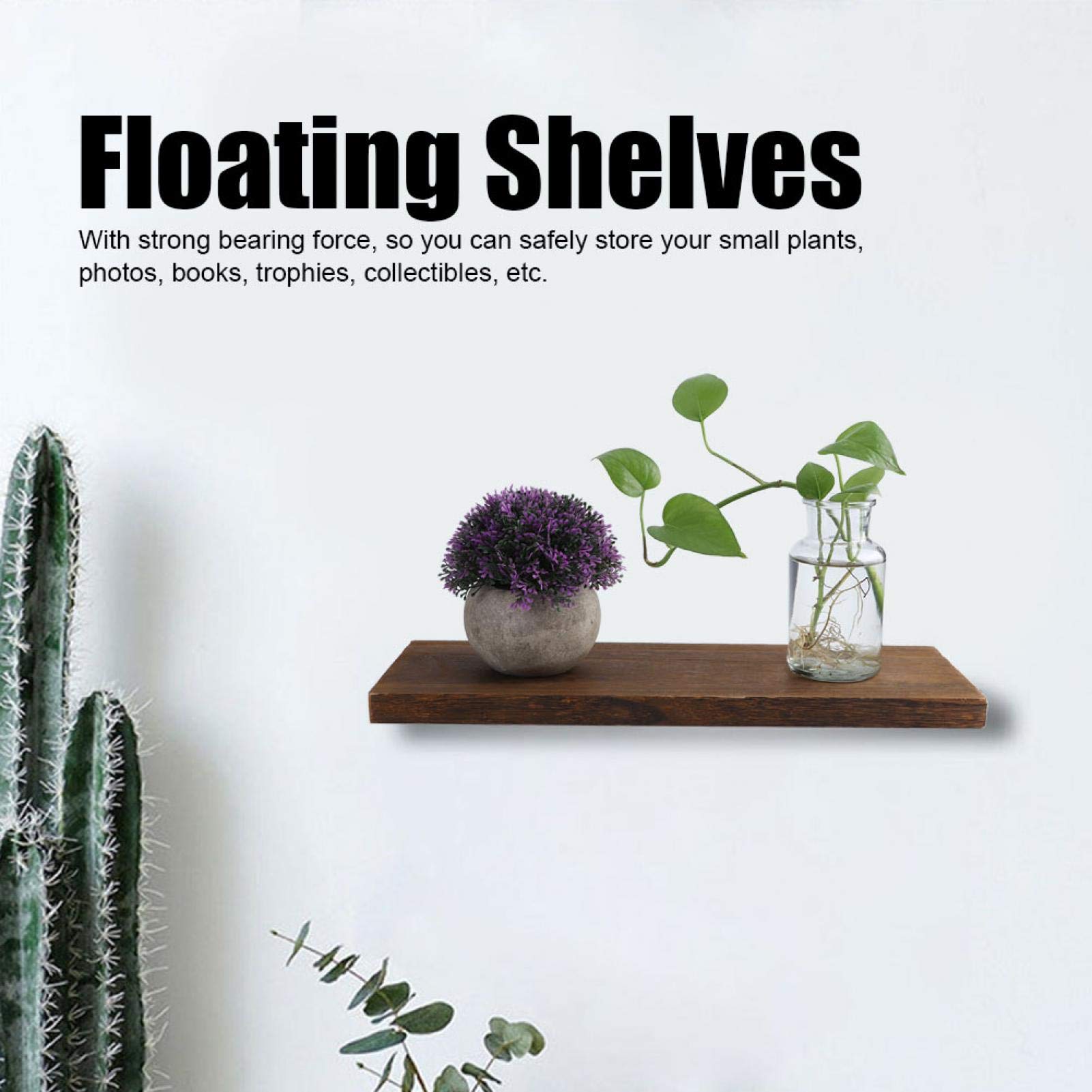 Rustic Brown Floating Shelves for Wall - Farmhouse Decor, Living Room & Bedroom Storage - TV Background, Bookshelf, Photo Frames Display - 30x14x2cm - Perfect for Home Organization & Stylish Decor