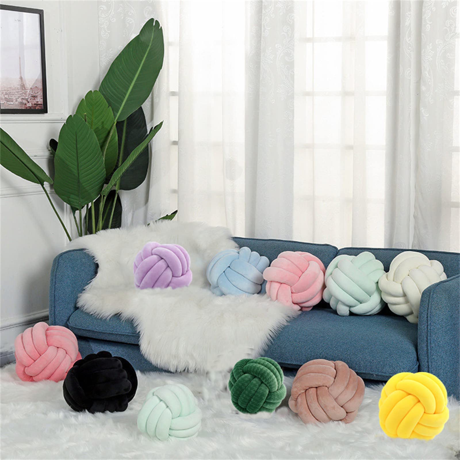 Round Throw Pillow - Soft Handmade Knotted Ball Pillow for Sofa & Bed - 7.5 Inch Green Home Decor Cushion - Cozy Plush Knot Toy for Living Room, Nursery & Dorm Decoration